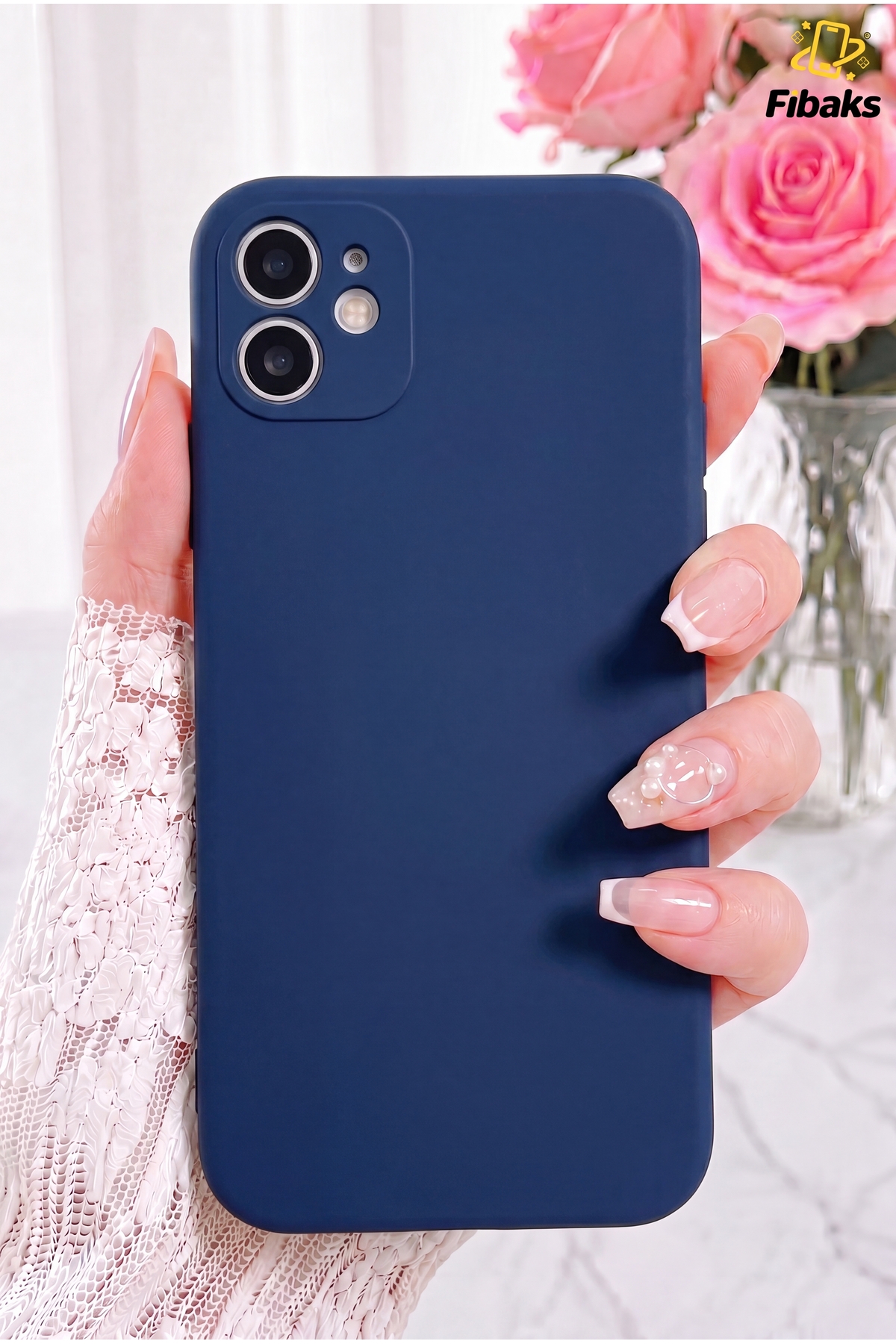 iPhone 12 Case Velvet Launch Soft Soft Liquid Silicone Camera Protected Cover Navy Blue