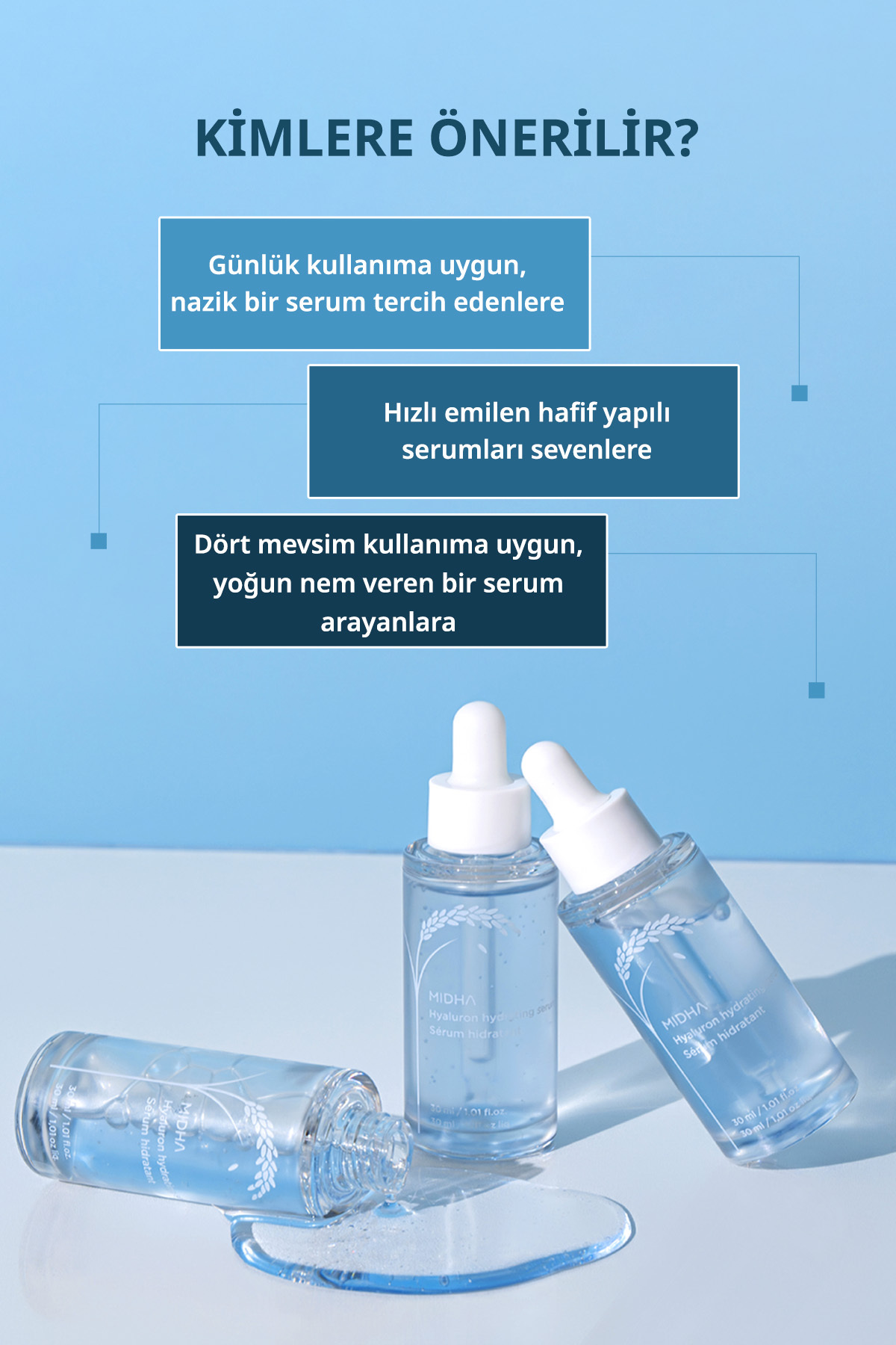 سرم آبرسان هیالورون MIDHA — MIDHA-HYALURON-HYDRATING-SERUM30 سرمی که با 92 درصد آب برنج و 8 نوع اسید هیالورونیک، هیدراتاسیون شدید را فراهم می کند. — تصویر 2 از 7