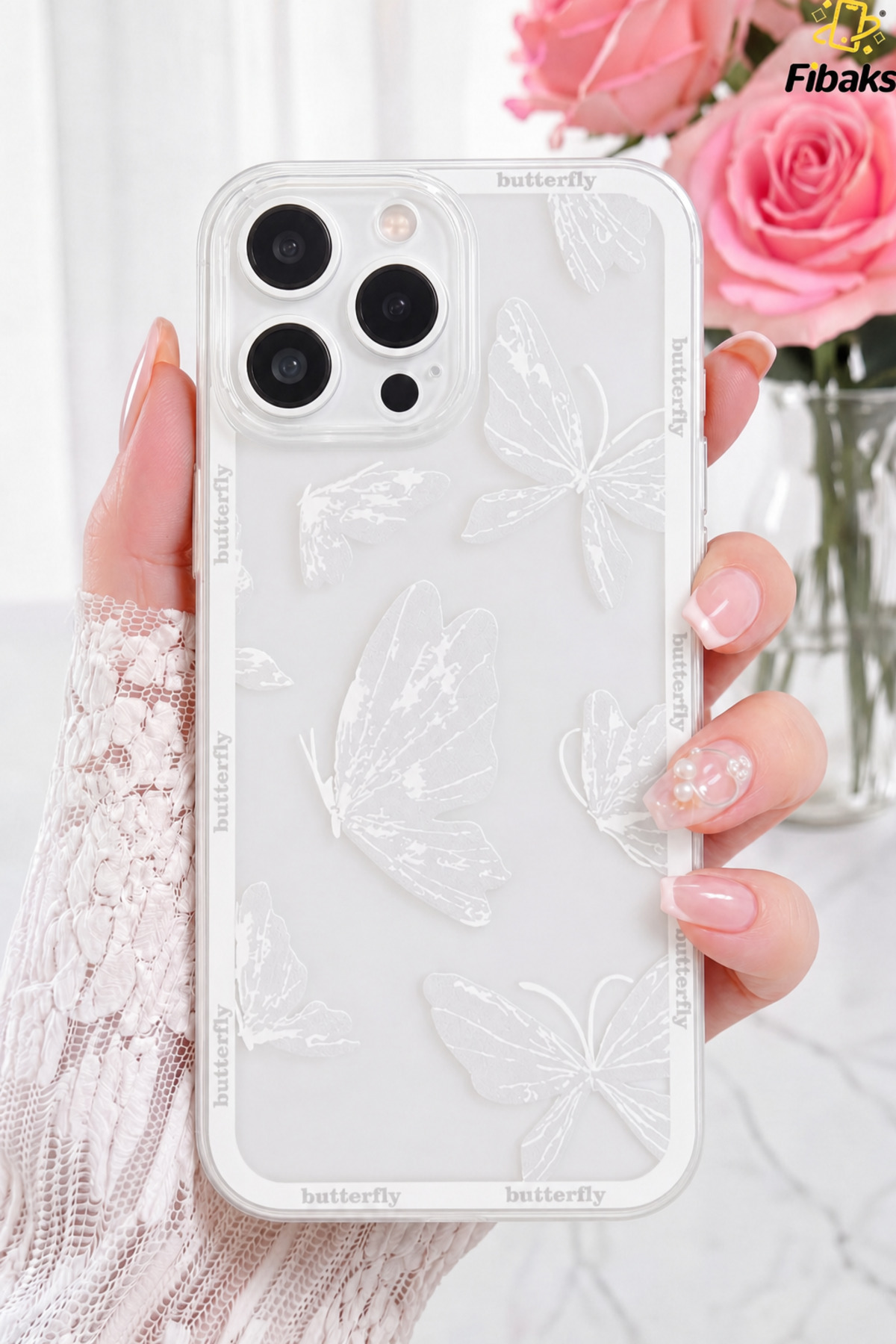 iPhone 15 Pro Max Case Design Patterned Camera Shielded Transparent Butterfly Flexible Soft Silicone Cover