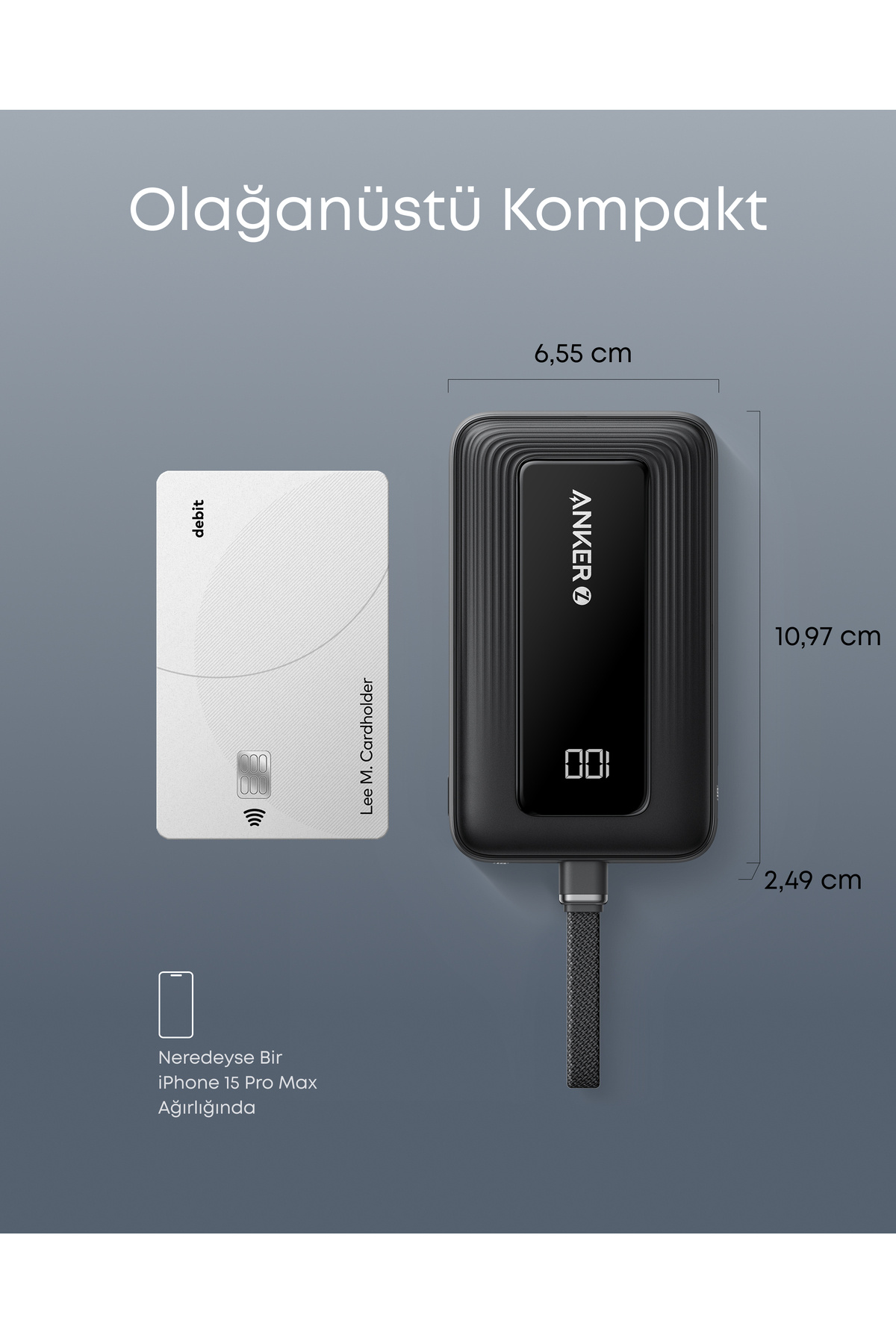 Zolo 10.000 mAh Powerbank, Taşınabilir Şarj Cihazı, 30W, USB-C, Siyah - A1688 6