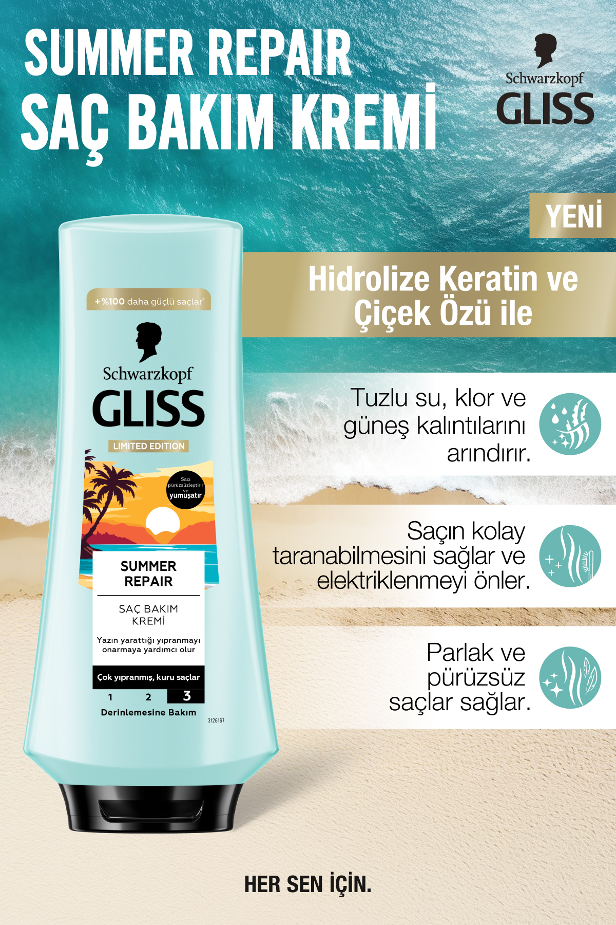 Gliss نرمکننده موی ترمیمکننده تابستانی ۳۶۰ میلیلیتر — ۶۲۸۱۰۳۱۳۰۰۸۲۴