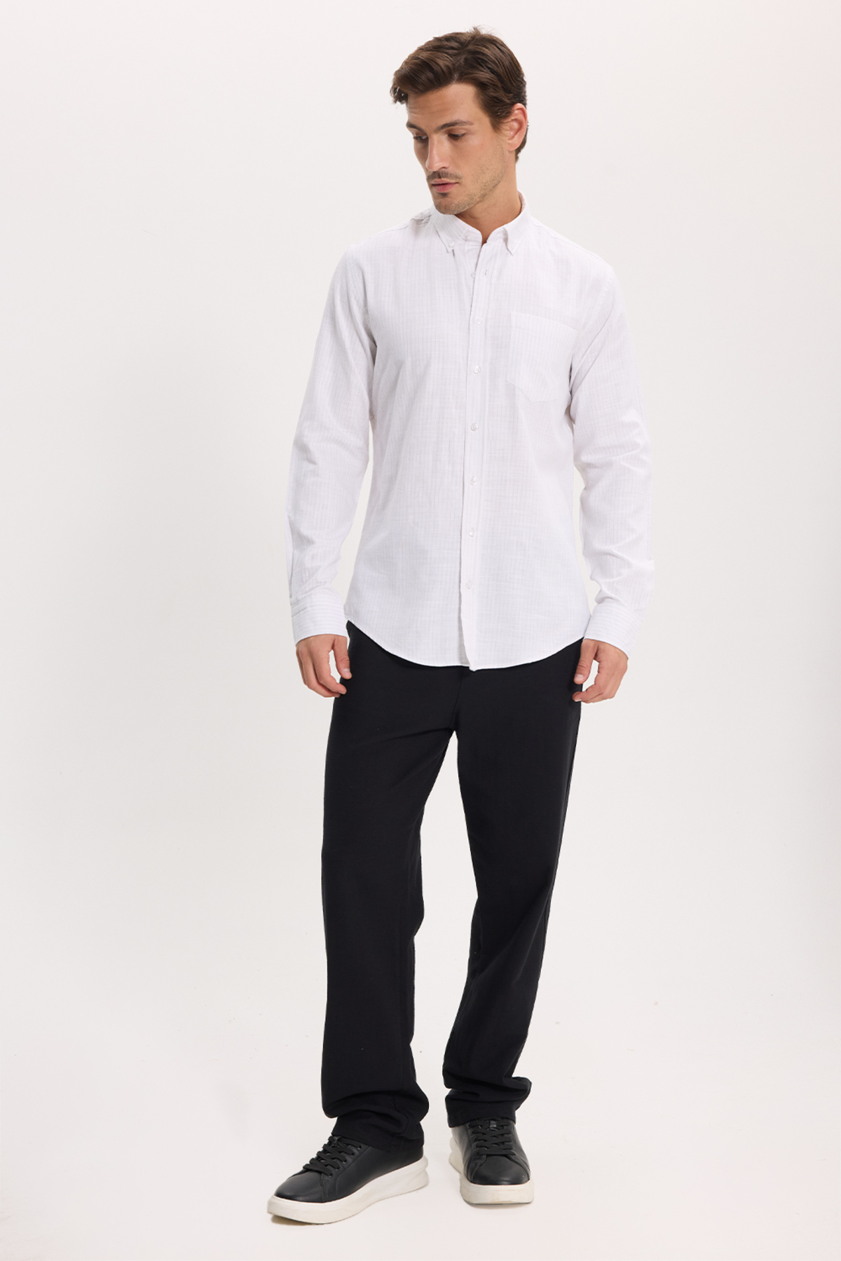 پیراهن تودورز مردانه کتان پنبه ای سبز کژوال / روزمره راه راه Slim Fit/اسلیم فیت    Slim/اسلیم فیت کژوال/روزمره | Tudors DR250031 TR - تصویر 3