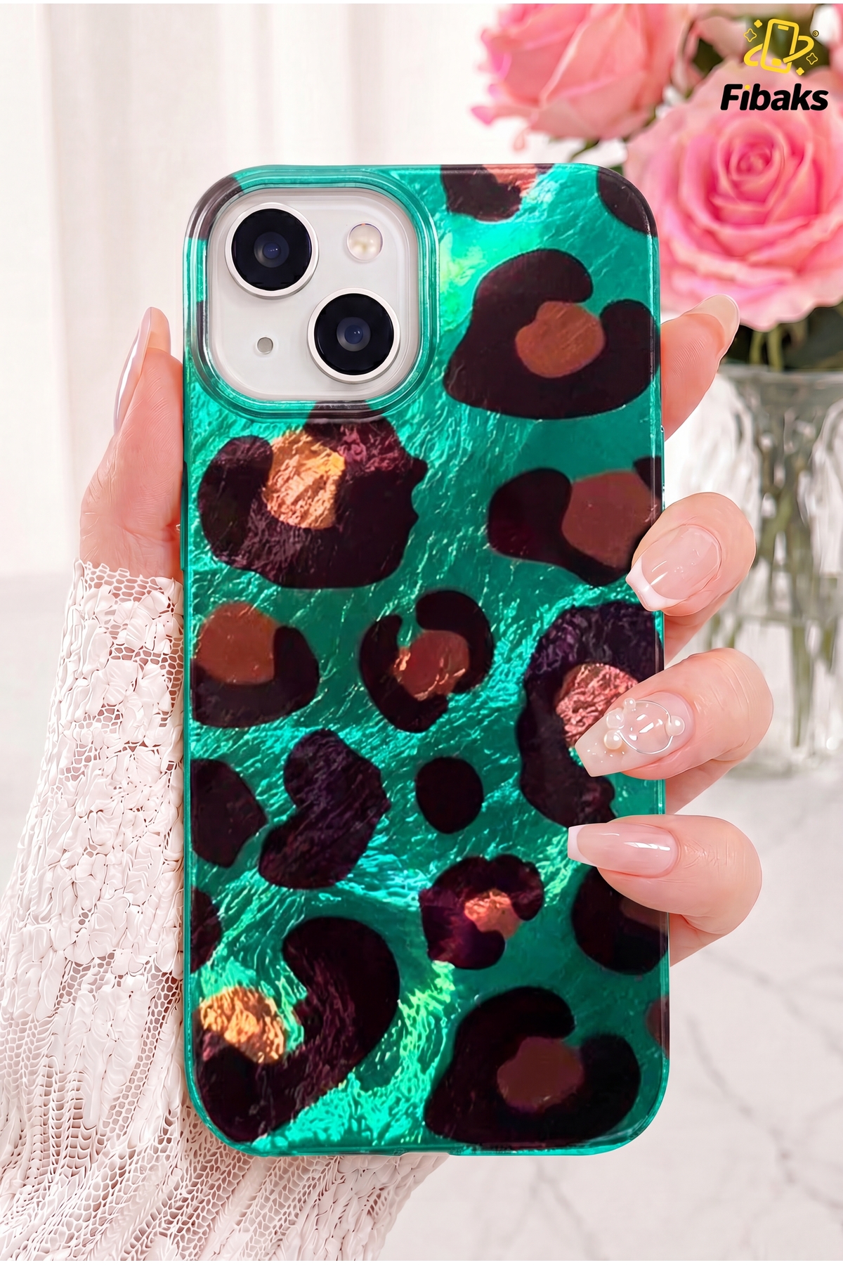 iPhone 13/14/15 Case Hologram Blue Leopard Pattern Shock Absorber Camera Protected Silicone