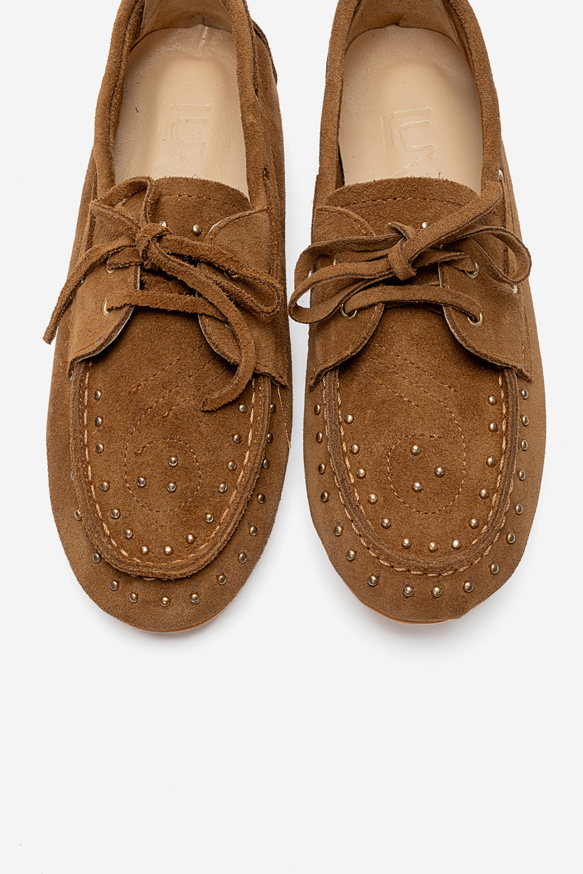 LuviShoes CUESTA Toprak Süet Hakiki Deri Troklu Bağcıklı Kadın Loafer Ayakkabı görsel 2