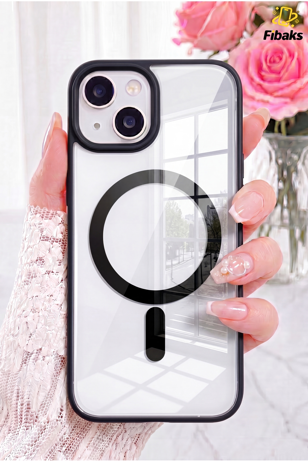 iPhone 13/14/15 Case Full Protection with Magsafe Wireless Charging Colorful Hard Silicone Cover Black