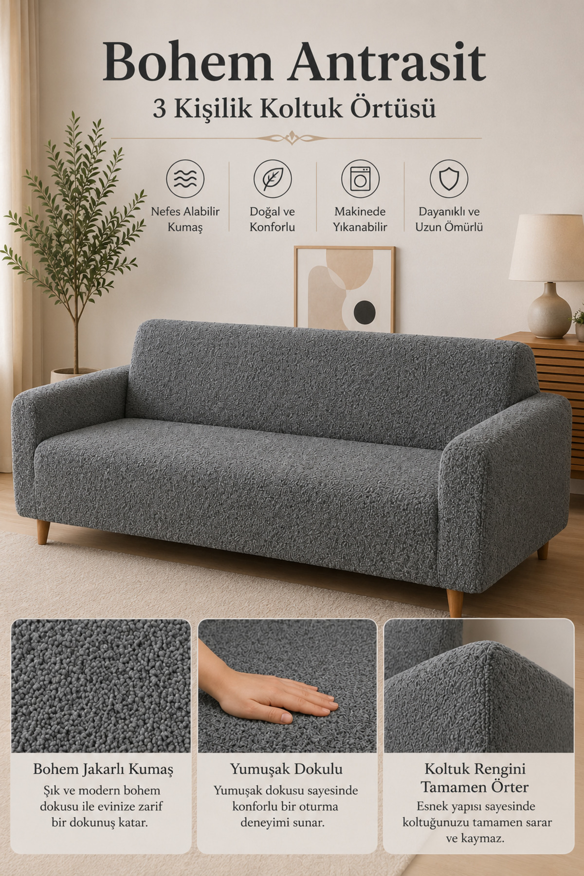 Bohemian Pattern Jacquard 3 Seater Sofa Cover | Rubber Seat Cover |Sofa Cover| Sofa Cover