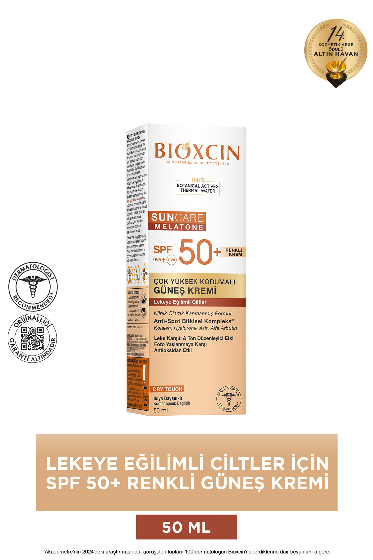 Bioxcin Sun Care SPF 50+ Leke Eğilimli Ciltler İçin Renkli Güneş Kremi – (Tinted) Alfa Arbutin, Kolajen ve Hyaluronik Asit — 8680512632740