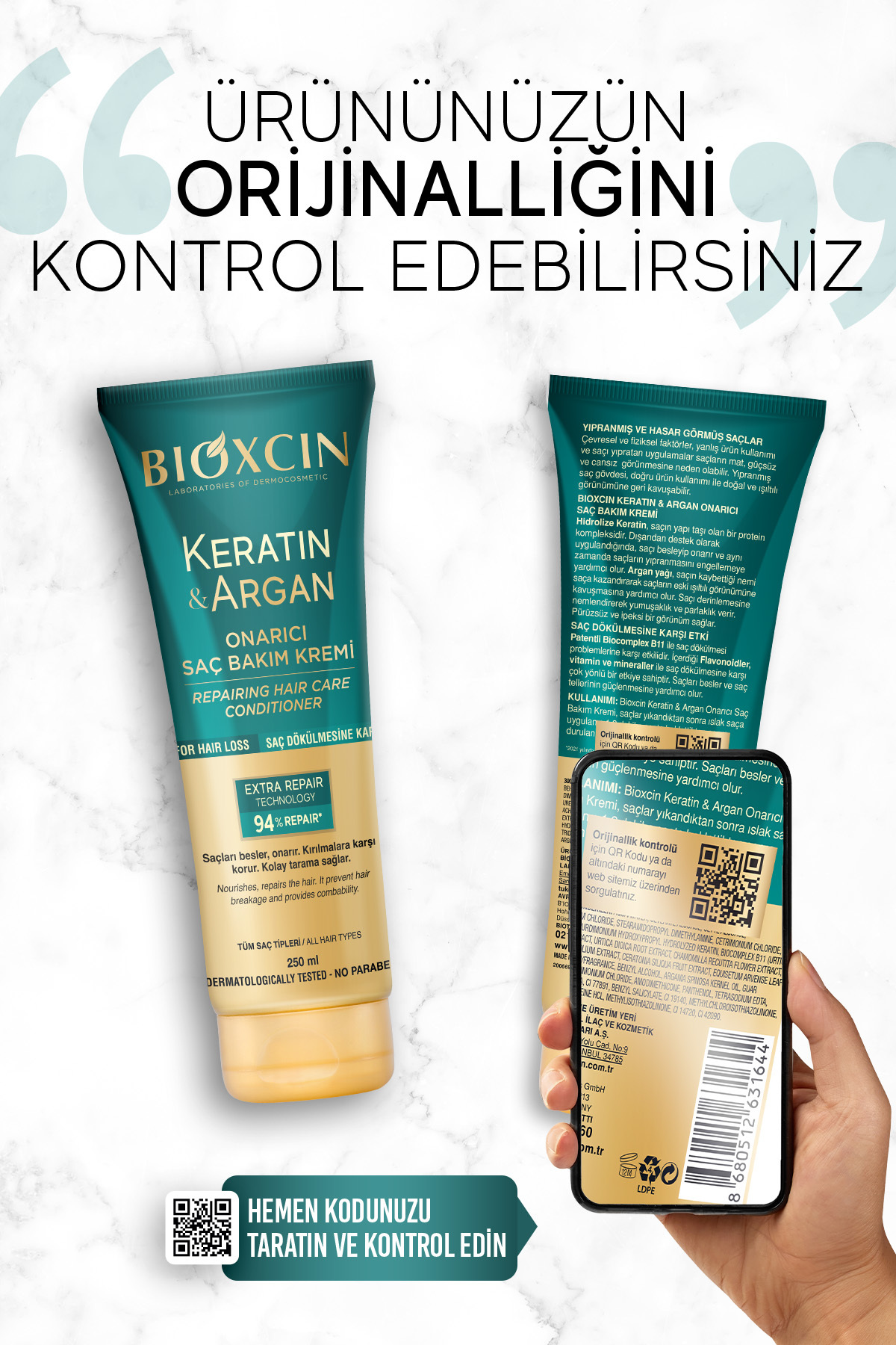 Keratin & Argan Onarıcı Saç Bakım Yağı 250 ml - Yıpranmış Ve Hassas Saçlar — 8680512631644 — تصویر 7 از 7