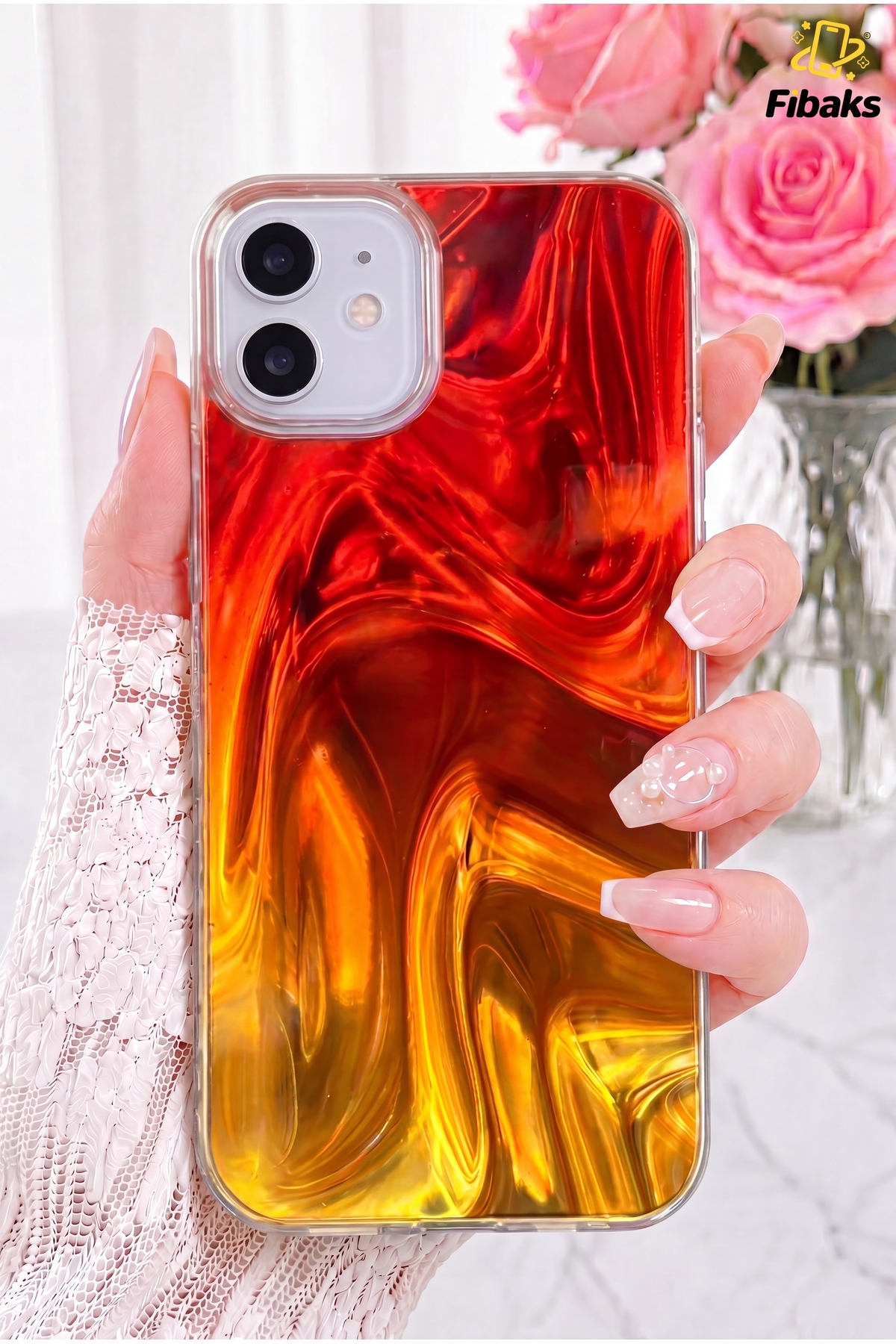 iPhone 11 Case Flame Glow Wave Pattern Elegance Elevated Camera Surround Silicone Cover