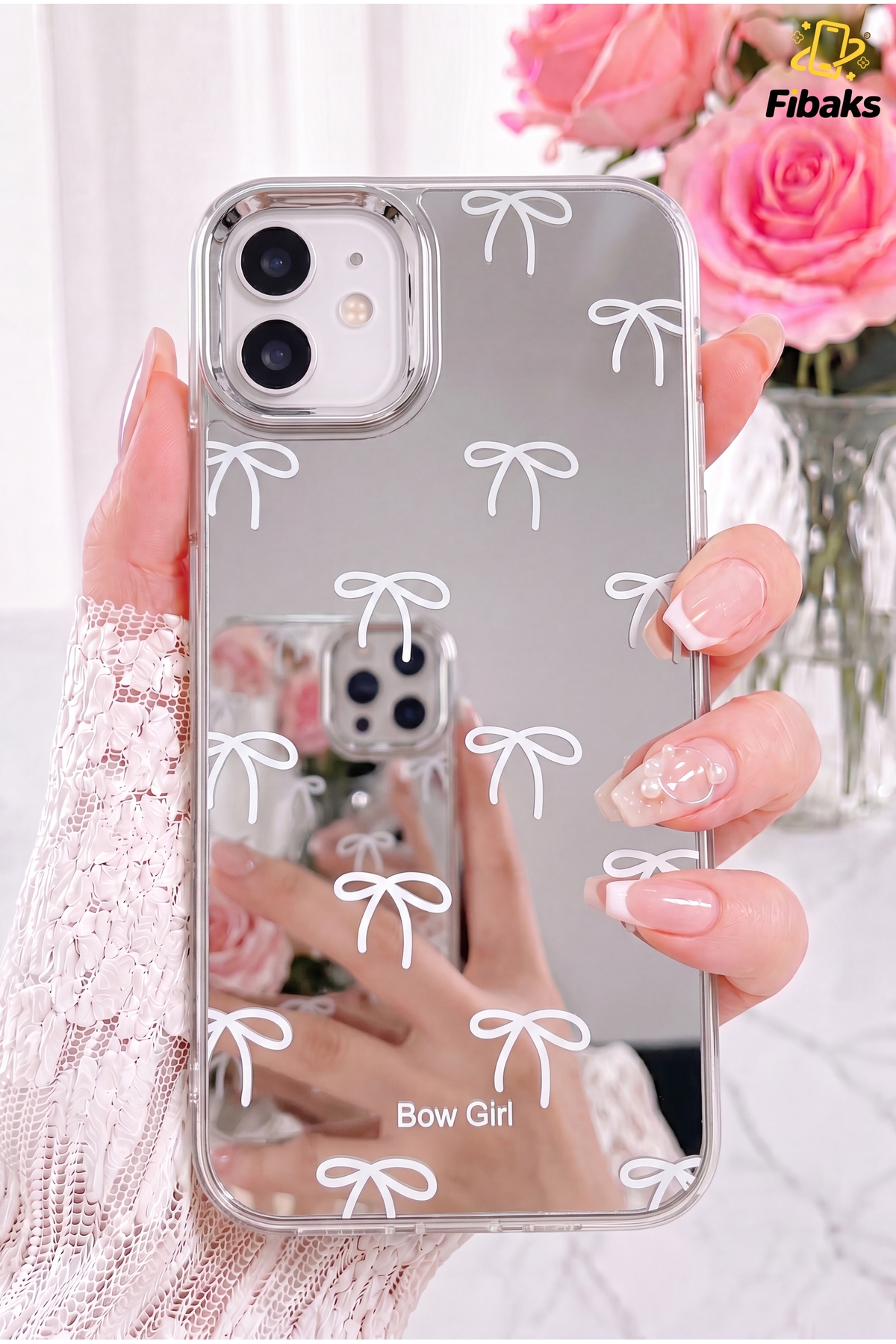 iPhone 11 Case Mirrored Bow Girl Bow Pattern Shock Absorbing Silicone Cover