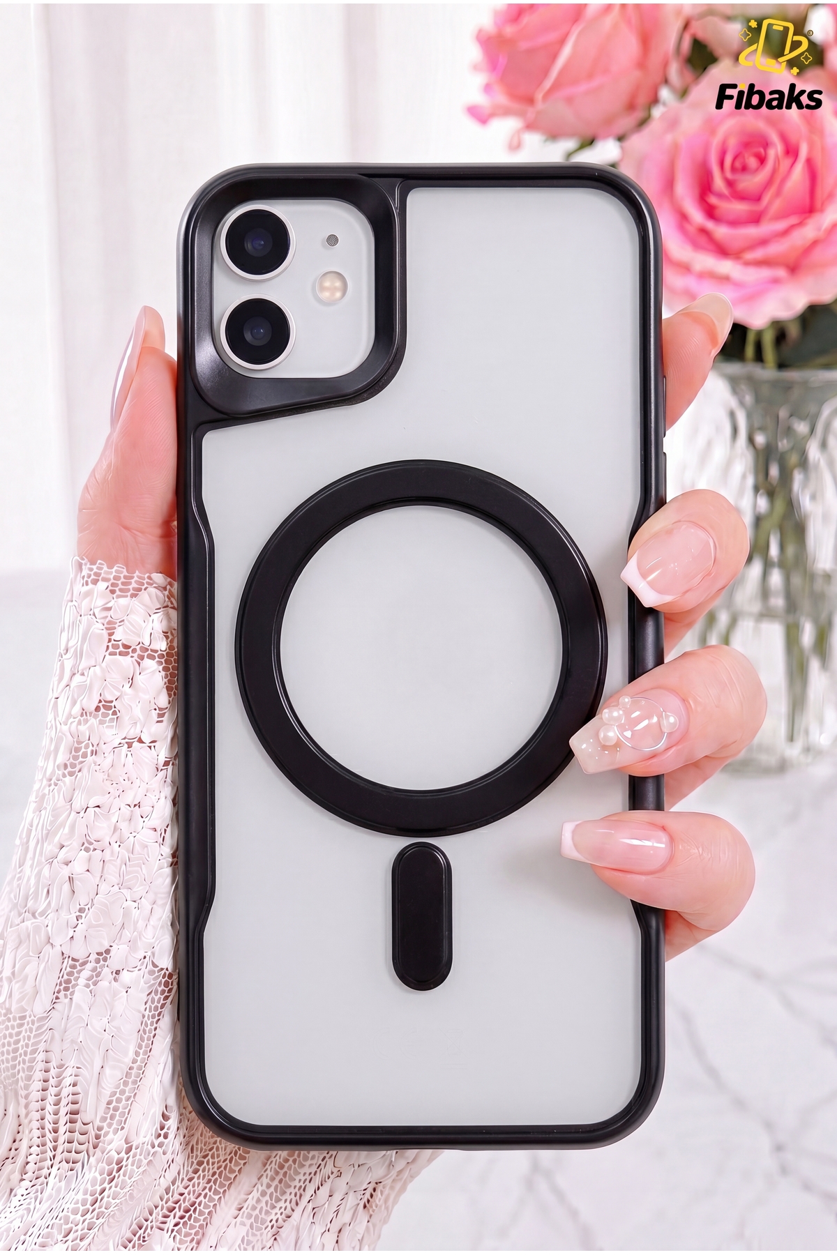 iPhone 11 Case Prism Camera Protruding Magsafe Charging Support Matte Color Transparent Cover Black