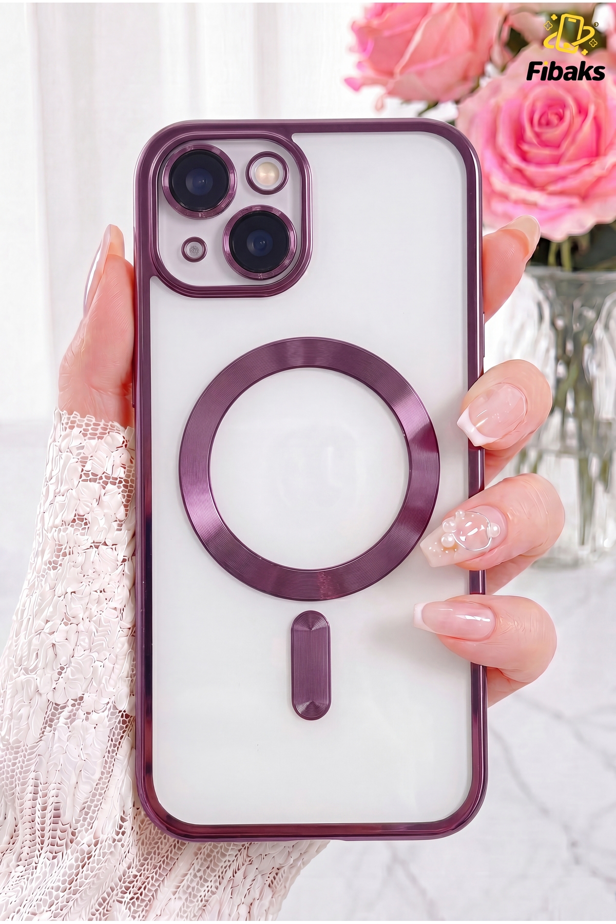 iPhone 14 Plus/15 Plus Case Camera Magsafe Charging Lock with Lens Protection Transparent Color Soft Purple
