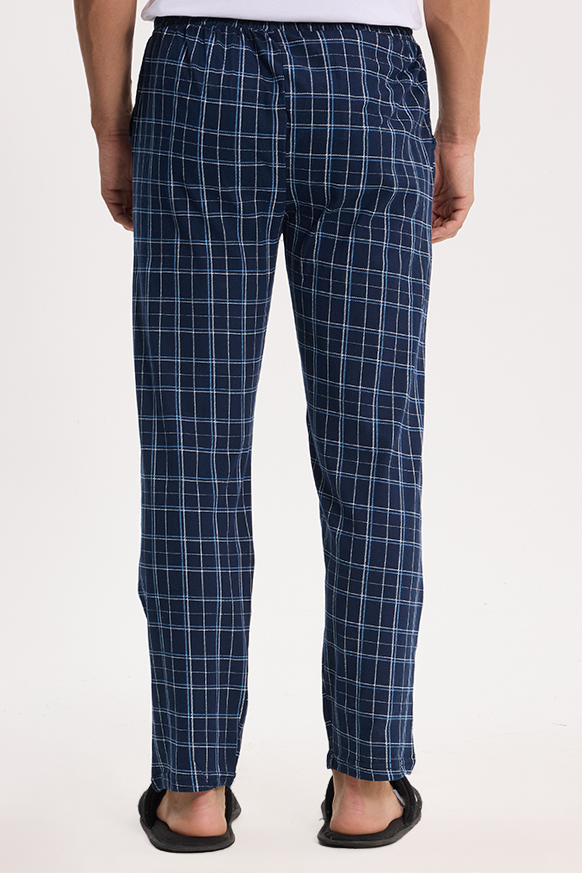 Tudors Erkek Standart Fit Normal Kesim Pamuklu Kareli Beli Bağcıklı Cepli Lacivert Pijama Altı görsel 6