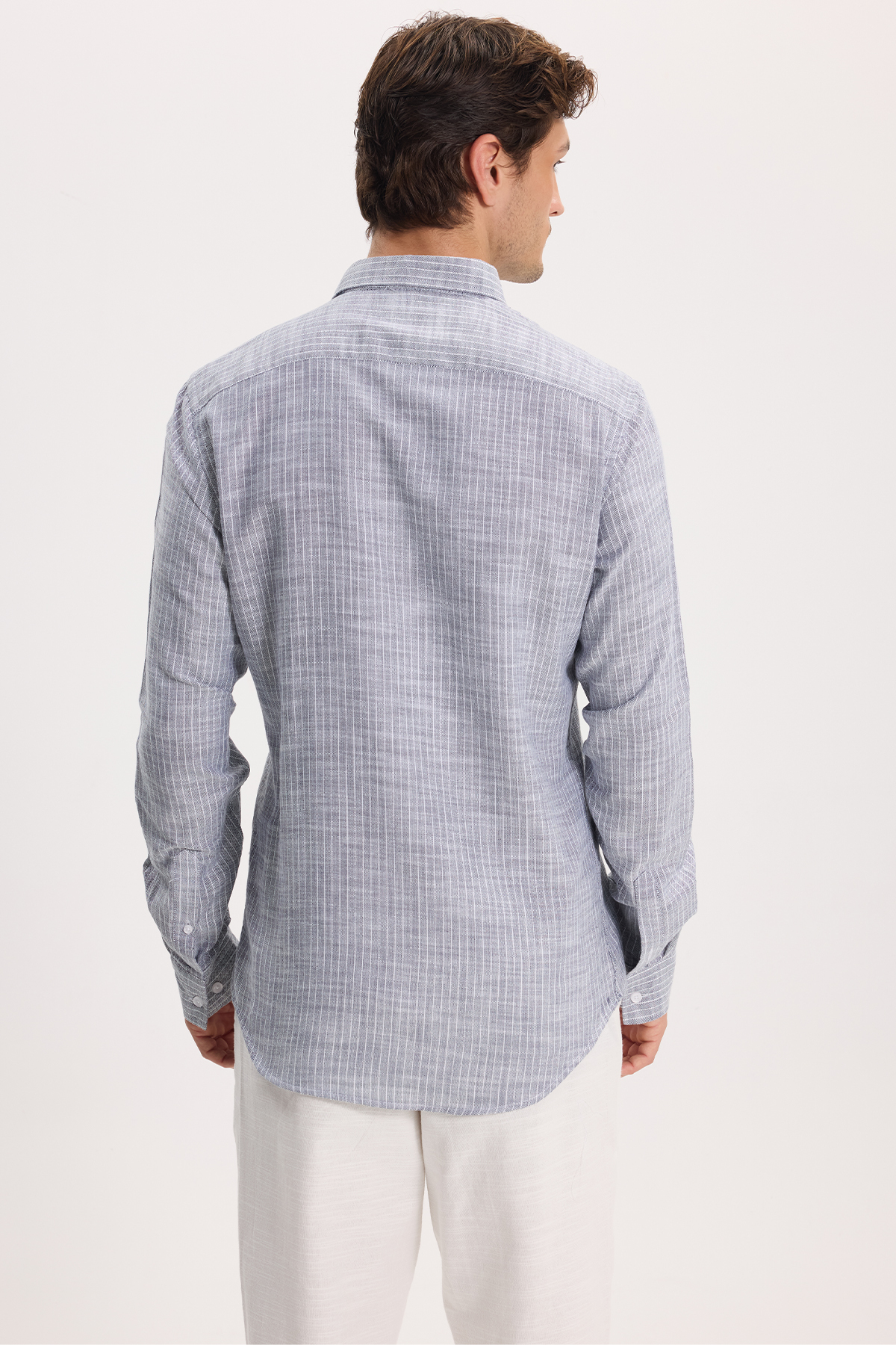 پیراهن تودورز مردانه کتان پنبه ای آبی سرمه ای کژوال / روزمره راه راه Slim Fit/اسلیم فیت    Slim/اسلیم فیت کژوال/روزمره | Tudors DR250031 TR - تصویر 8