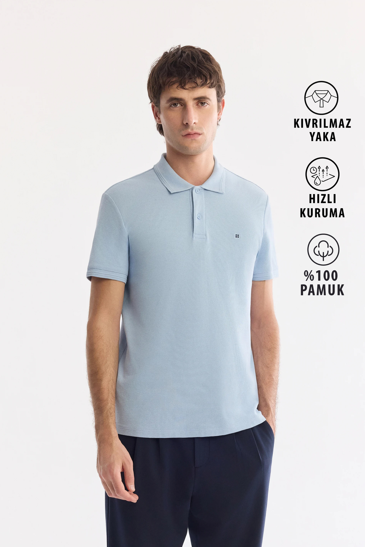 Men's Blue Irreversible Polo Collar 100% Cotton Basic Regular Fit T-Shirt B001032