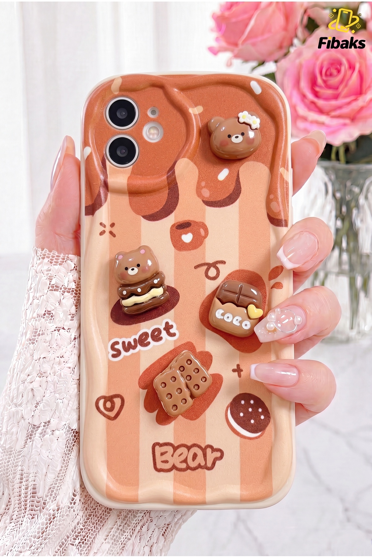 iPhone 12 Case Design Patterned Camera Protected Bear Biscuit Colorful Cofffe Silicone Cover