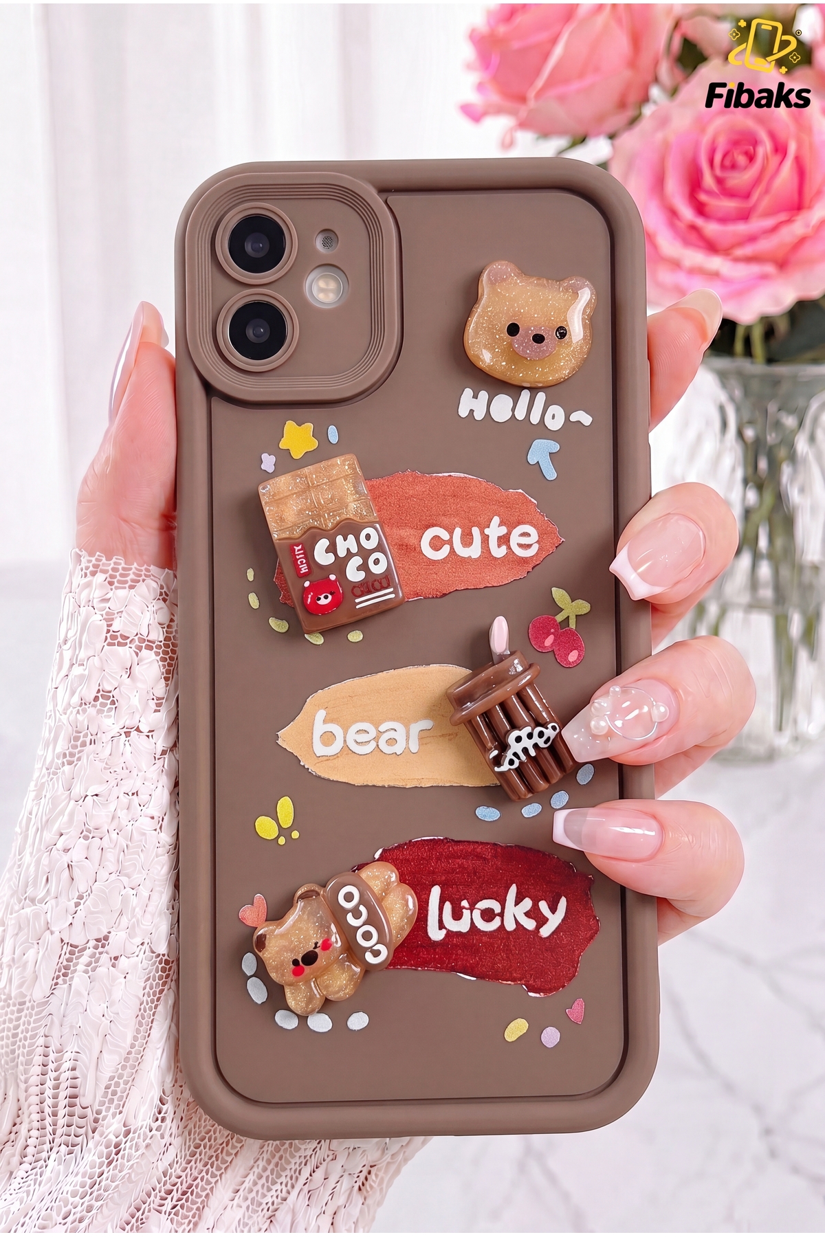 iPhone 12 Case Camera Protected Teddy Bear Coffee Shaped Colorful Soft Silicone Cover