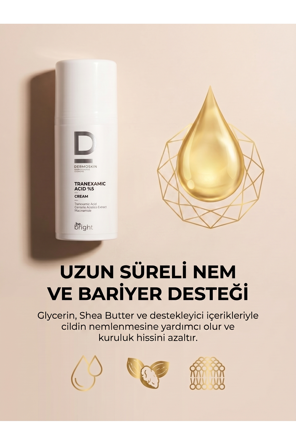 Be Bright Tranexamic Acid %5 Nemlendirici Krem | Leke Karşıtı | Cilt Tonu Eşitleyici | 33 ML — 8697796003418 — تصویر 7 از 8