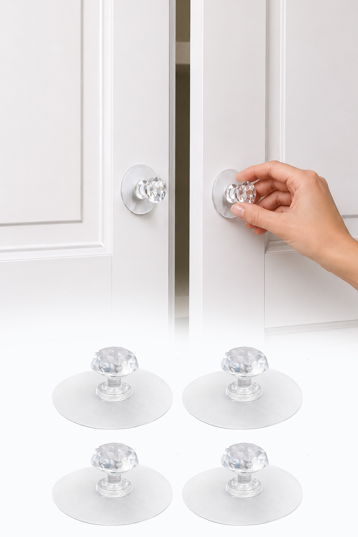 omilife 4'lü Yapışkanlı Kristal Mobilya Kulpu Dolap Çekmece Kapak Komodin Tutacağı 6 cm