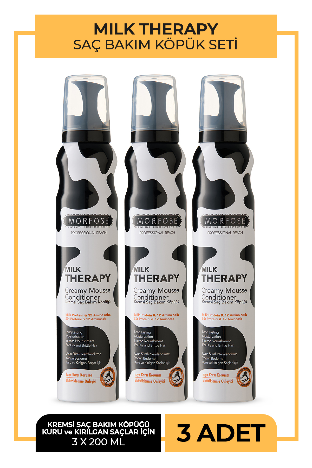 Milk Therapy Saç Köpüğü 200 ml 3 Adet - Isıyı Karşı Koruma, Nemlendirme — morfose milk006 — تصویر 1 از 5