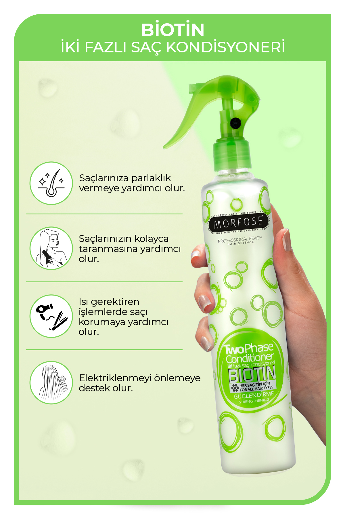 Çift Fazlı Biyotin Içeren Fön Suyu 400 ml - Tüm Saç Tipleri 3 Adet — FN0001 — تصویر 2 از 3