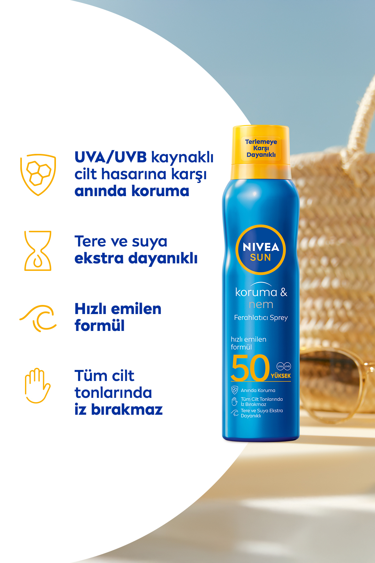 SUN SPF50 Güneş Koruyucu Ferahlatıcı Sprey 200ml ve Q10 7 Günde Sıkılaştırıcı Vücut Losyonu 250ml — SET.NVE.1423 — تصویر 4 از 7