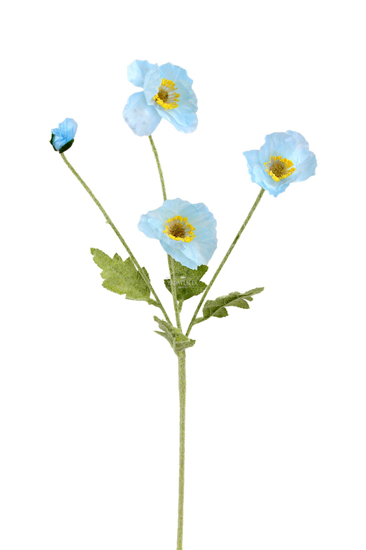 Artificial Flower 4 Poppy Branch 60 cm Light Blue