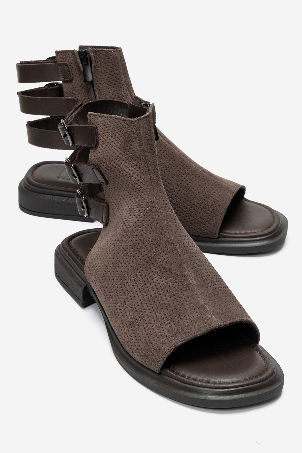 LuviShoes CARINA Mink Velúr valódi bőr női szandál oldalsó cipzárral