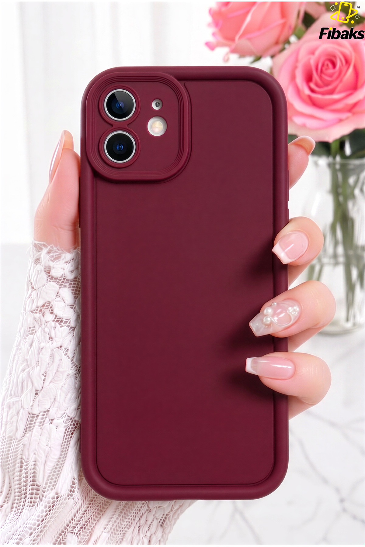 iPhone 16 Case Camera Protected Soft Texture Shock Absorber Black Silicone Cover Burgundy