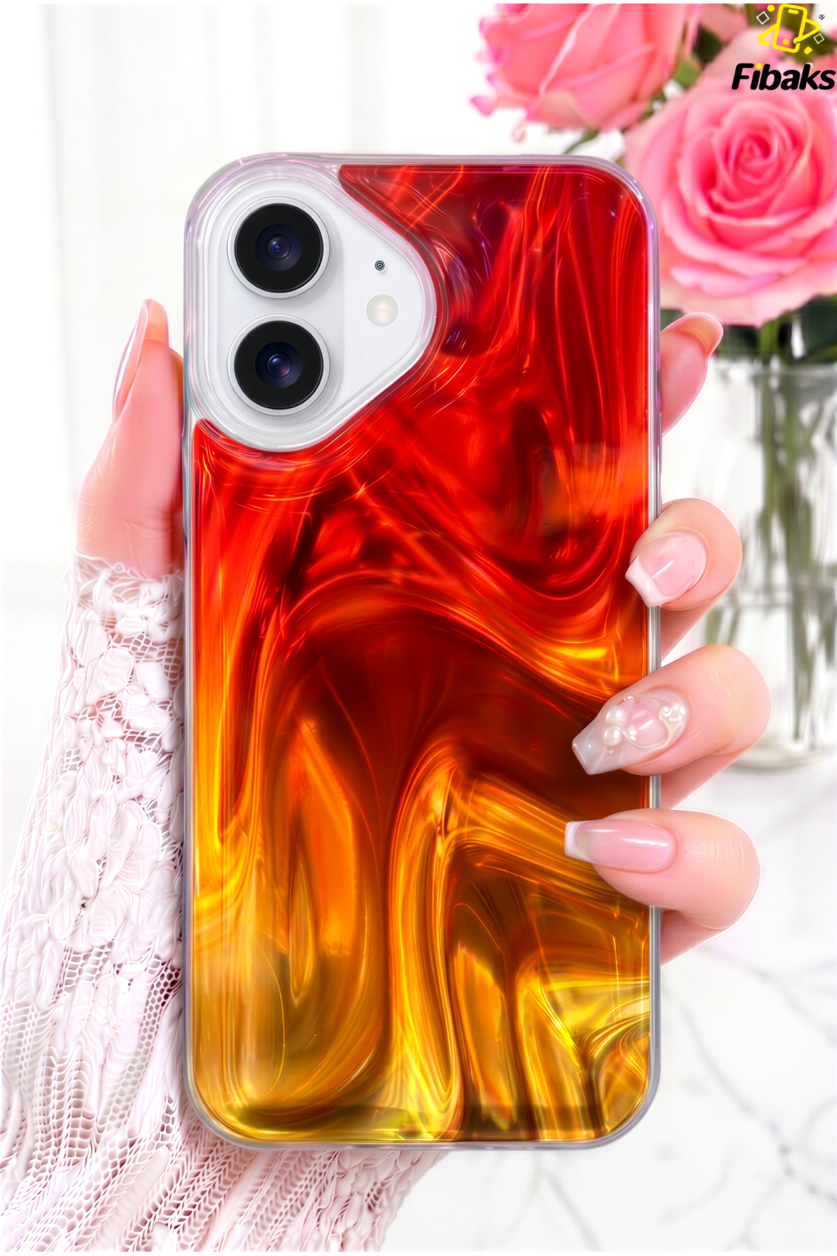 iPhone 17 Case Flame Glow Wave Pattern Elegance Elevated Camera Surround Silicone Cover