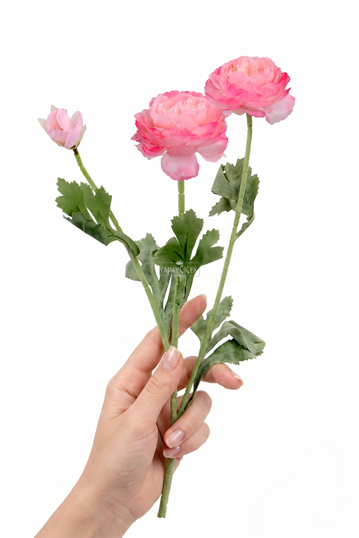 Artificial Flower 3-Piece Peony Ranunculus Branch 50 cm Pink