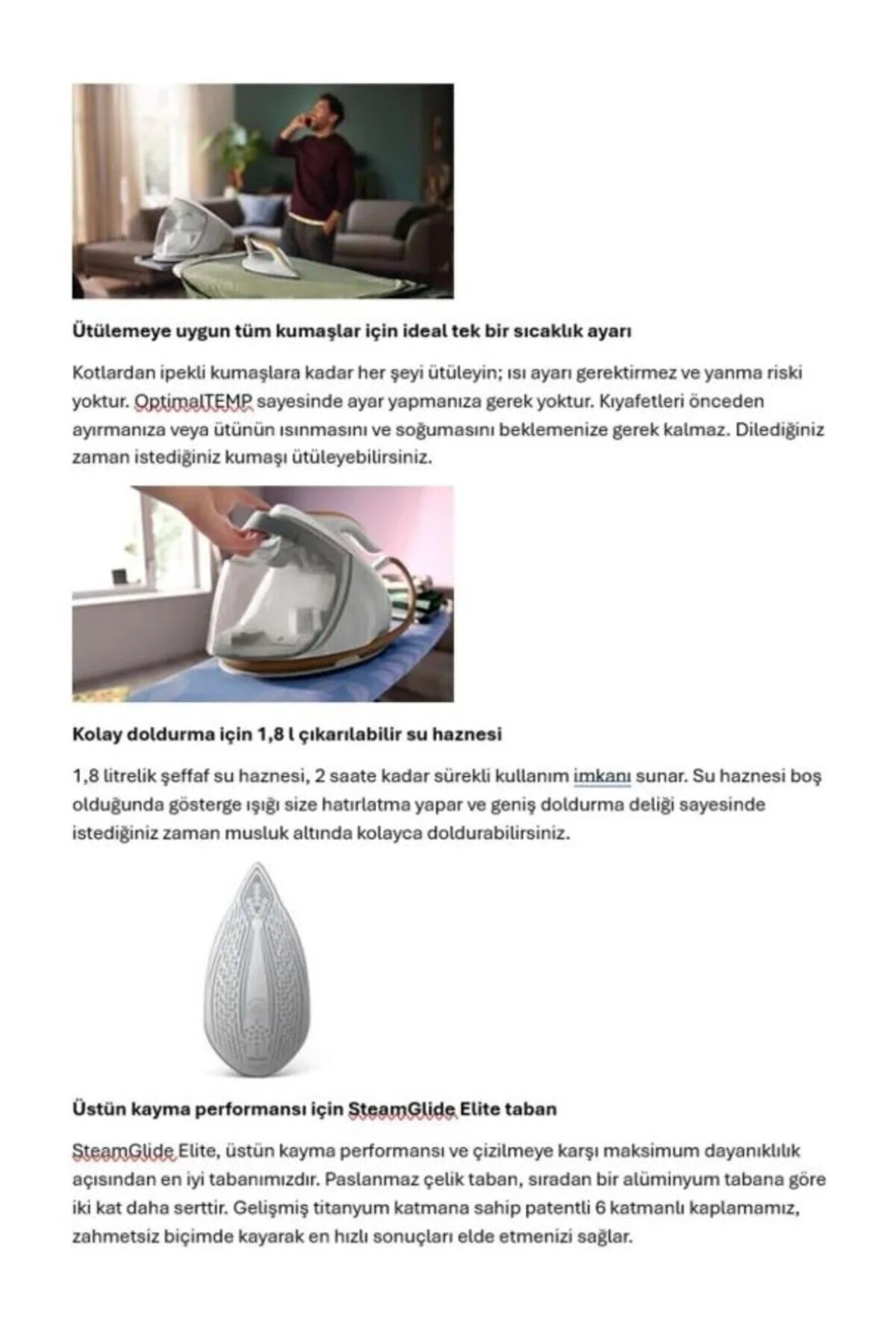 7000 Serisi 600g Şok Buhar, 120g/dk Sürekli Buhar, Optimaltemp, Sıfır Yanma Riski 4