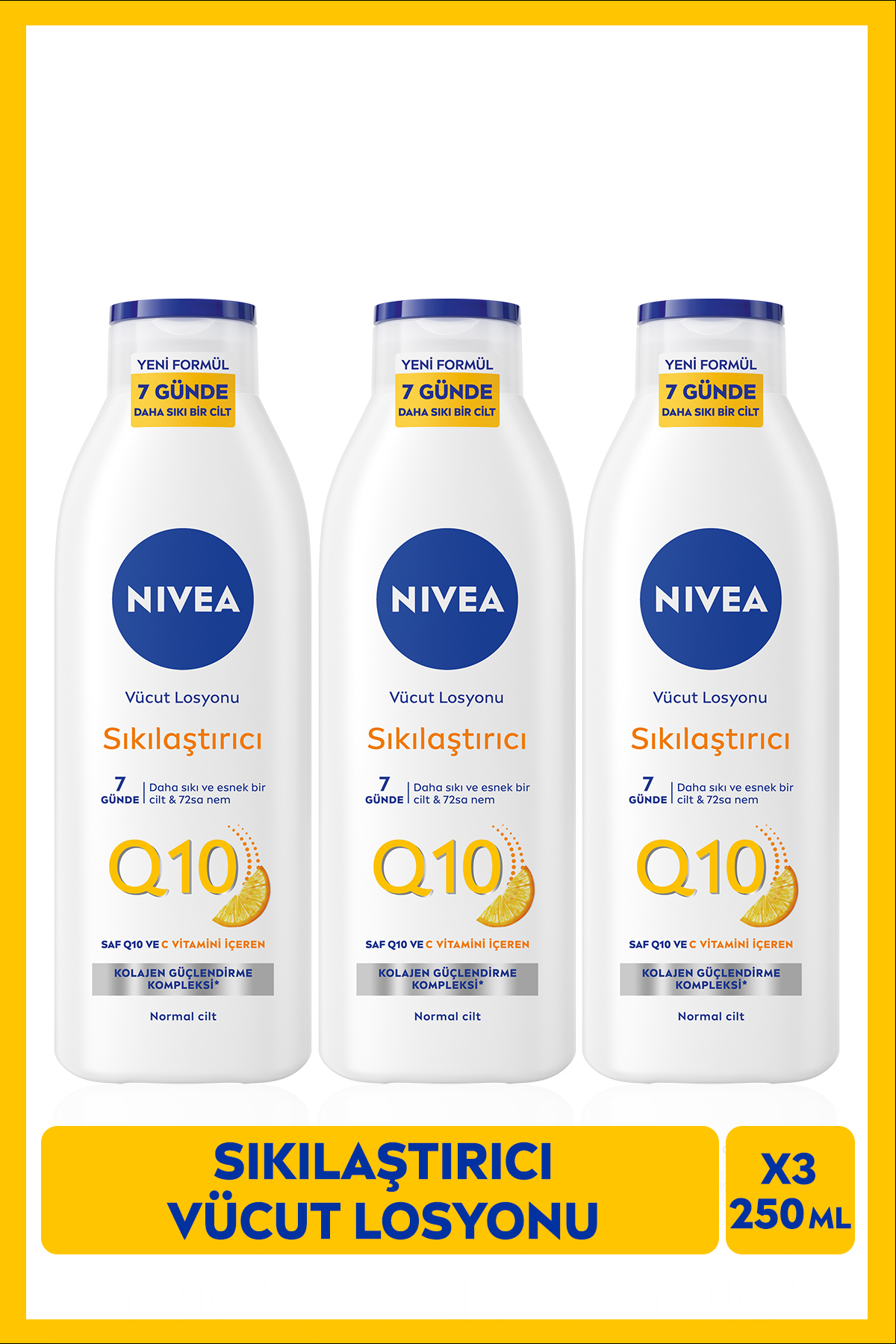 NIVEA Q10 7 Günde Sıkılaştırıcı Vücut Bakım Losyonu 250ml, Nemlendirici, C Vitamini, Esnek Cilt, X3 Adet — SET.NVE.1336