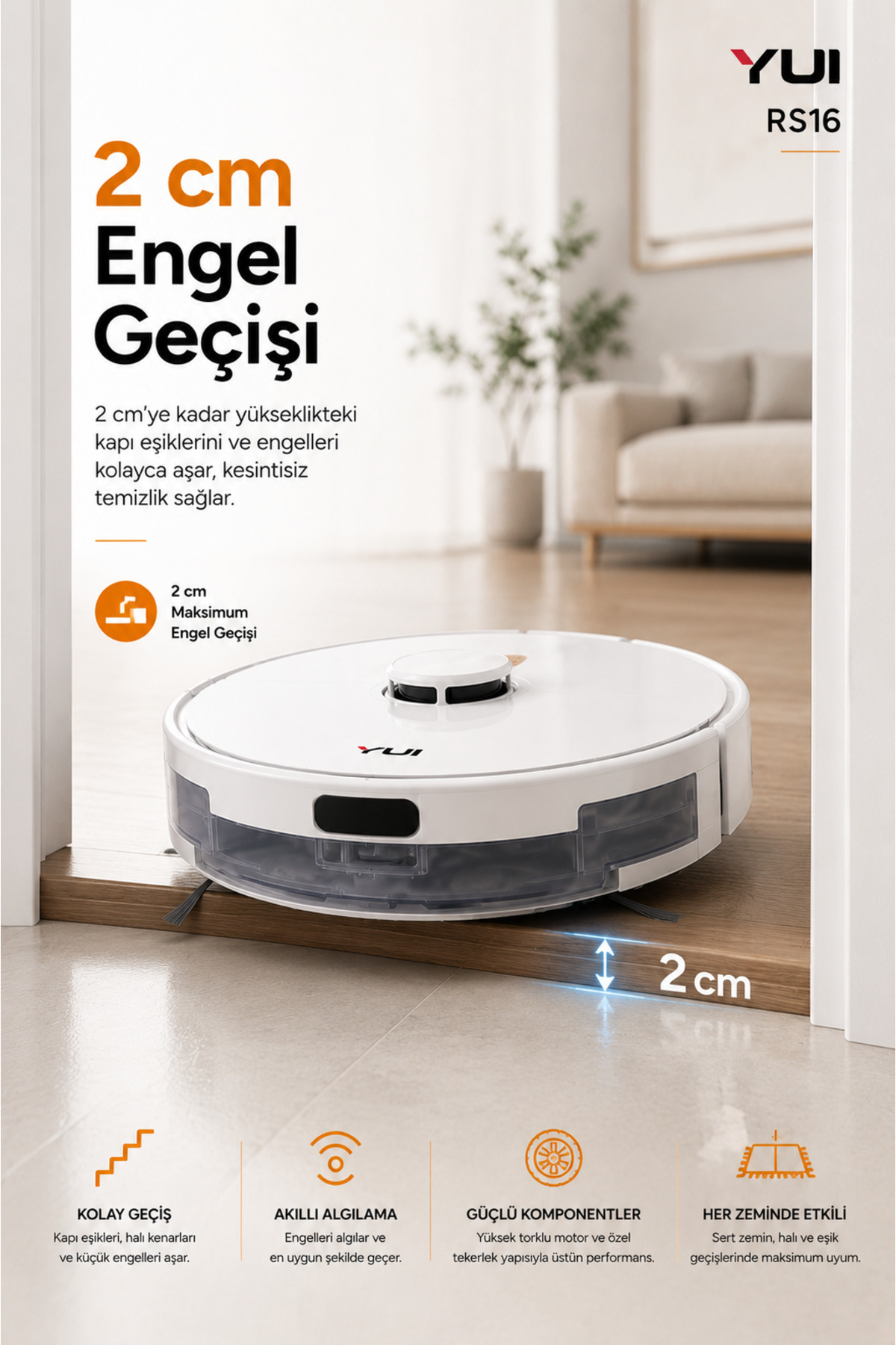 RS16 15.000 Pa Akıllı Robot Vacuum & Mop Süpürge Beyaz (YUI TÜRKİYE GARANTİLİ) 6