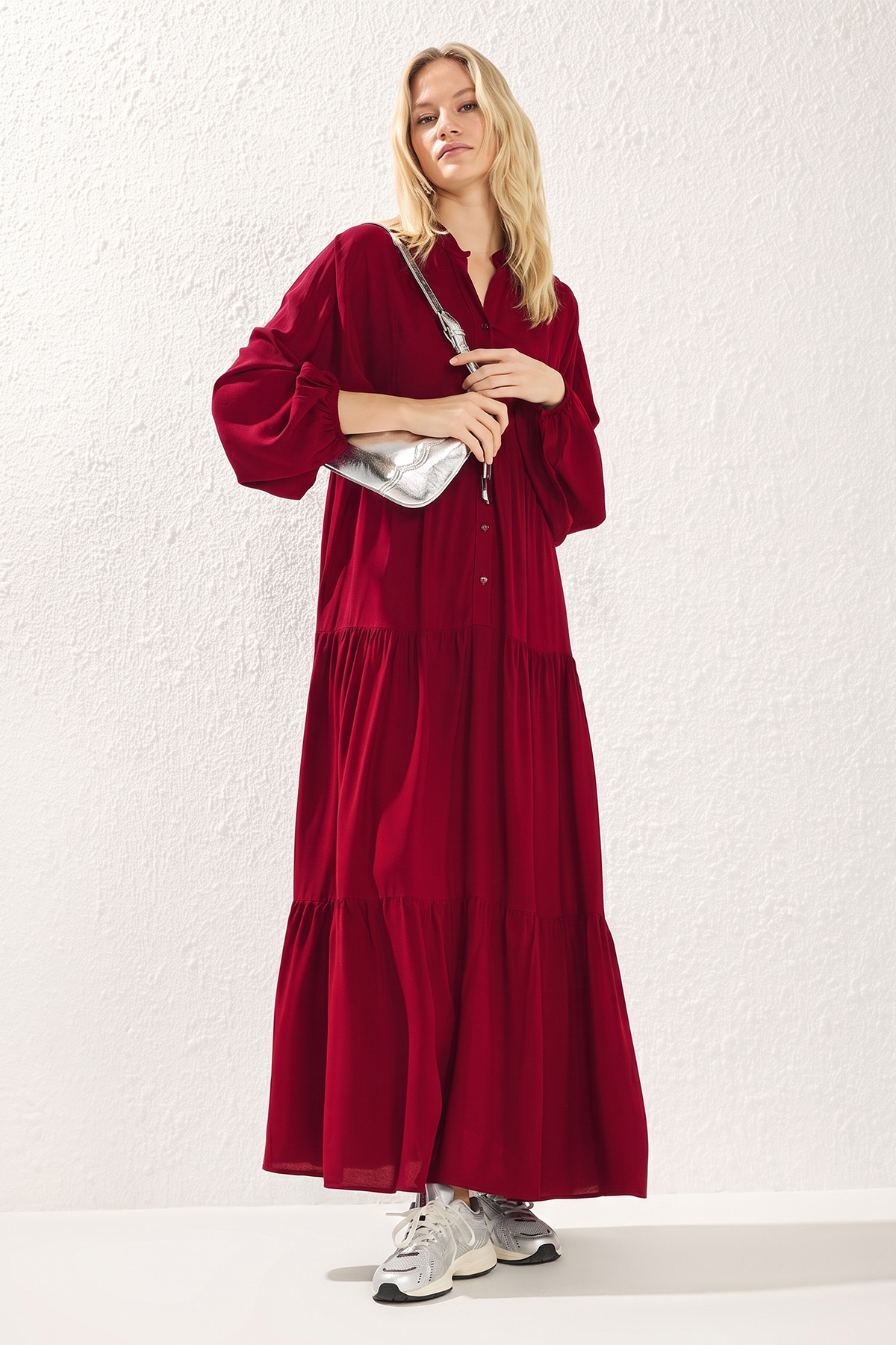 Trendyol Modest Rochie țesătă din viscoză vișiniu TCTSS24EB00221