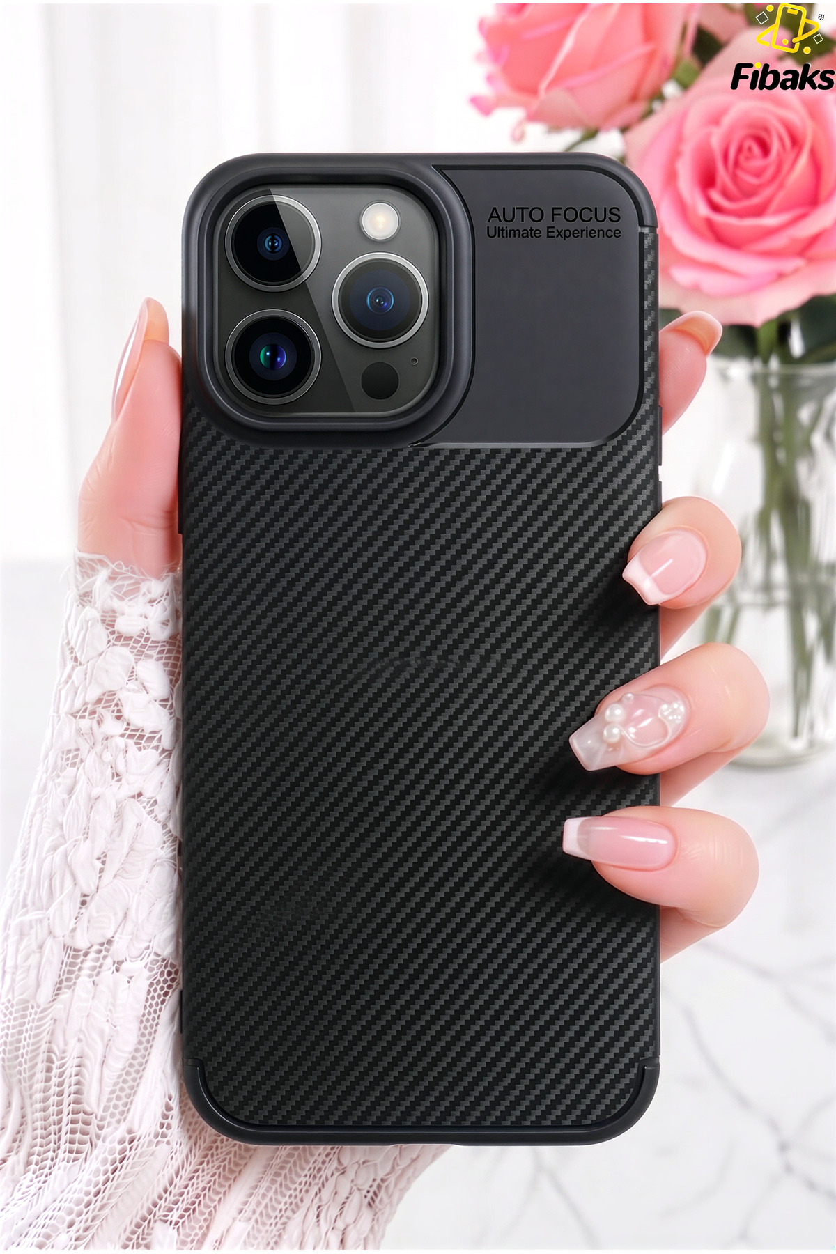 iPhone 15 Pro Max Case Camera Protruding Carbon Fiber Pattern Colorless Protective Cover Lock