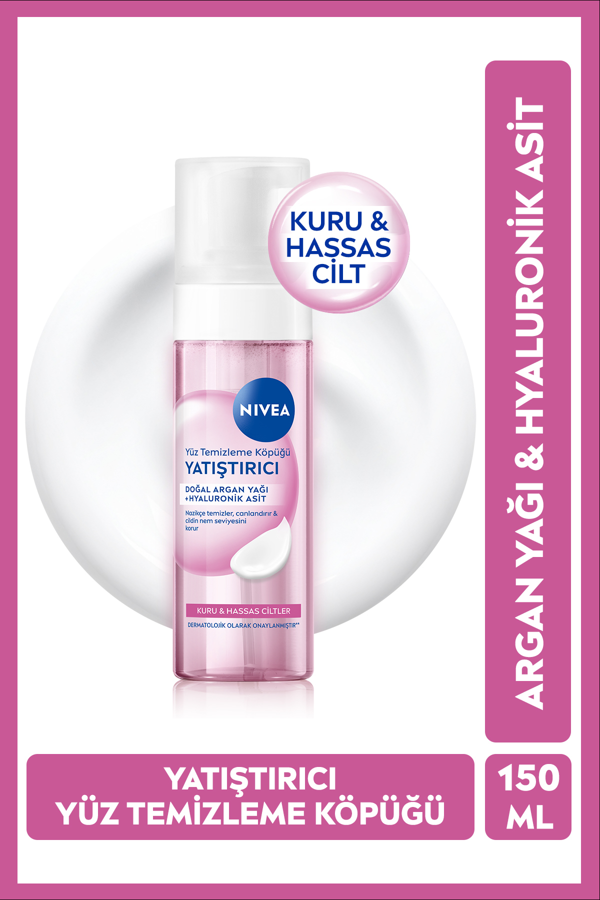 NIVEA Yatıştırıcı Yüz Temizleme Köpüğü 150ml, Kuru ve Hassas Cilt, Argan Yağı, Hyaluronik Asit — 70441