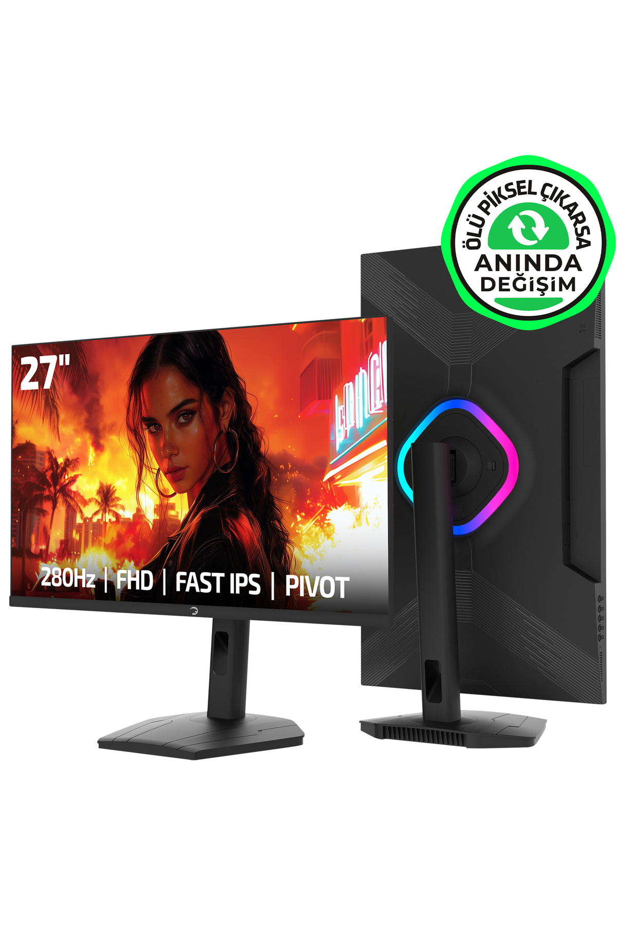 Lunis L60 27'' 280Hz 0.5Ms Fast IPS FHD RGB Pivot Gaming Monitor (Instant Change in Dead Pixel)