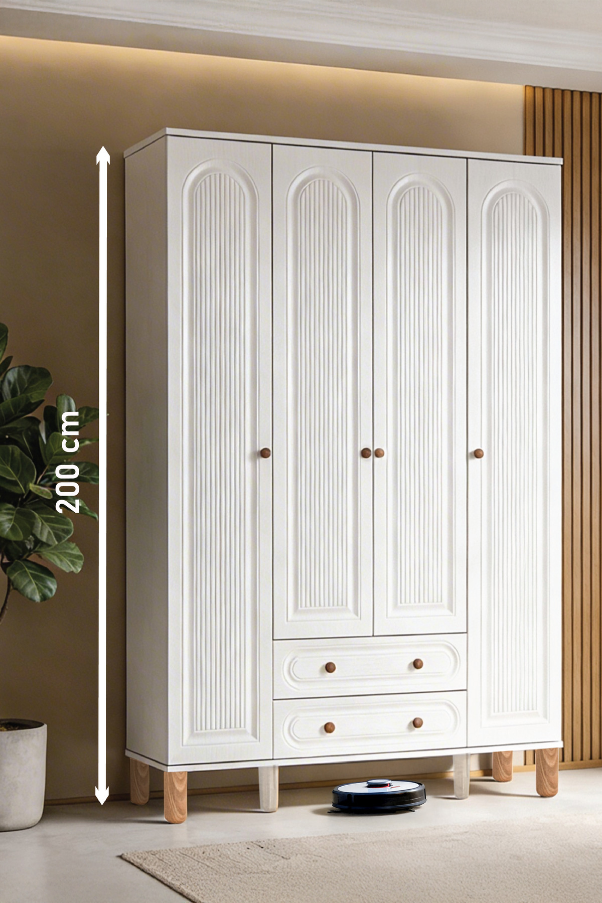 Bohera Bohemian Four Door Cabinet (with MDF cover, high legs, two drawers , 200cm high)