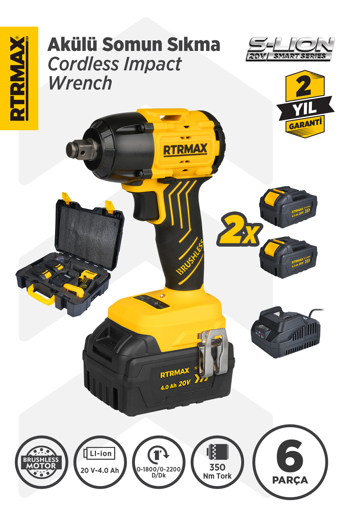 Cordless Nut Tightening Brushless 1/2 350nm 2x4Ah Battery S-Lion Rts5030