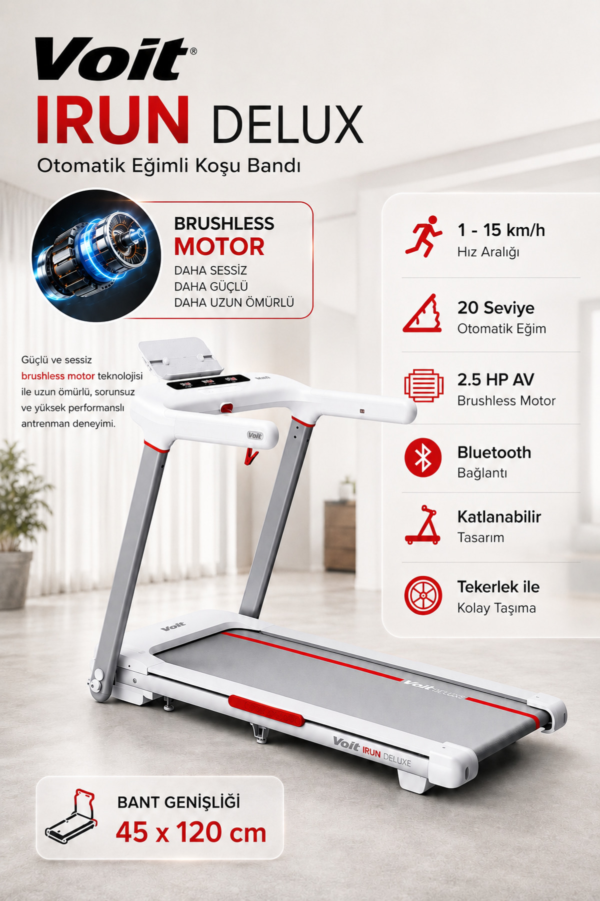 I Run Delux Treadmill, 20-Stage Auto Slope, Brushless, Foldable, Bluetooth App, 15km Speed