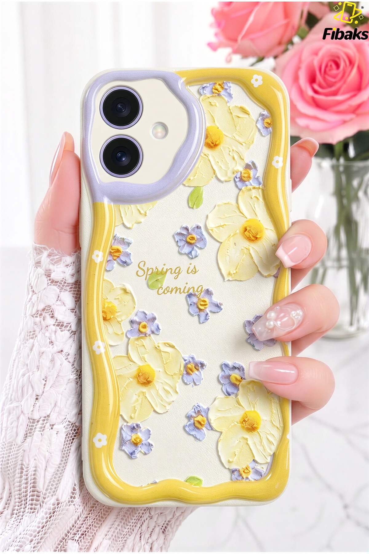 iPhone 16 Case Design Patterned Camera Protected Daisy Flower Color Silicone Cover