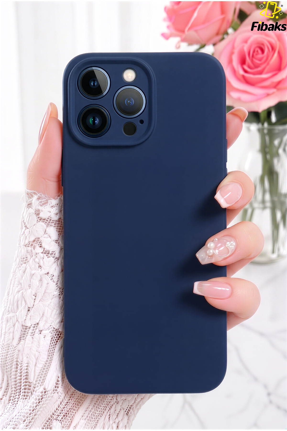 iPhone 15 Pro Max Case Camera Shielded Launch Velvet Soft Liquid Silicone Cover Navy Blue