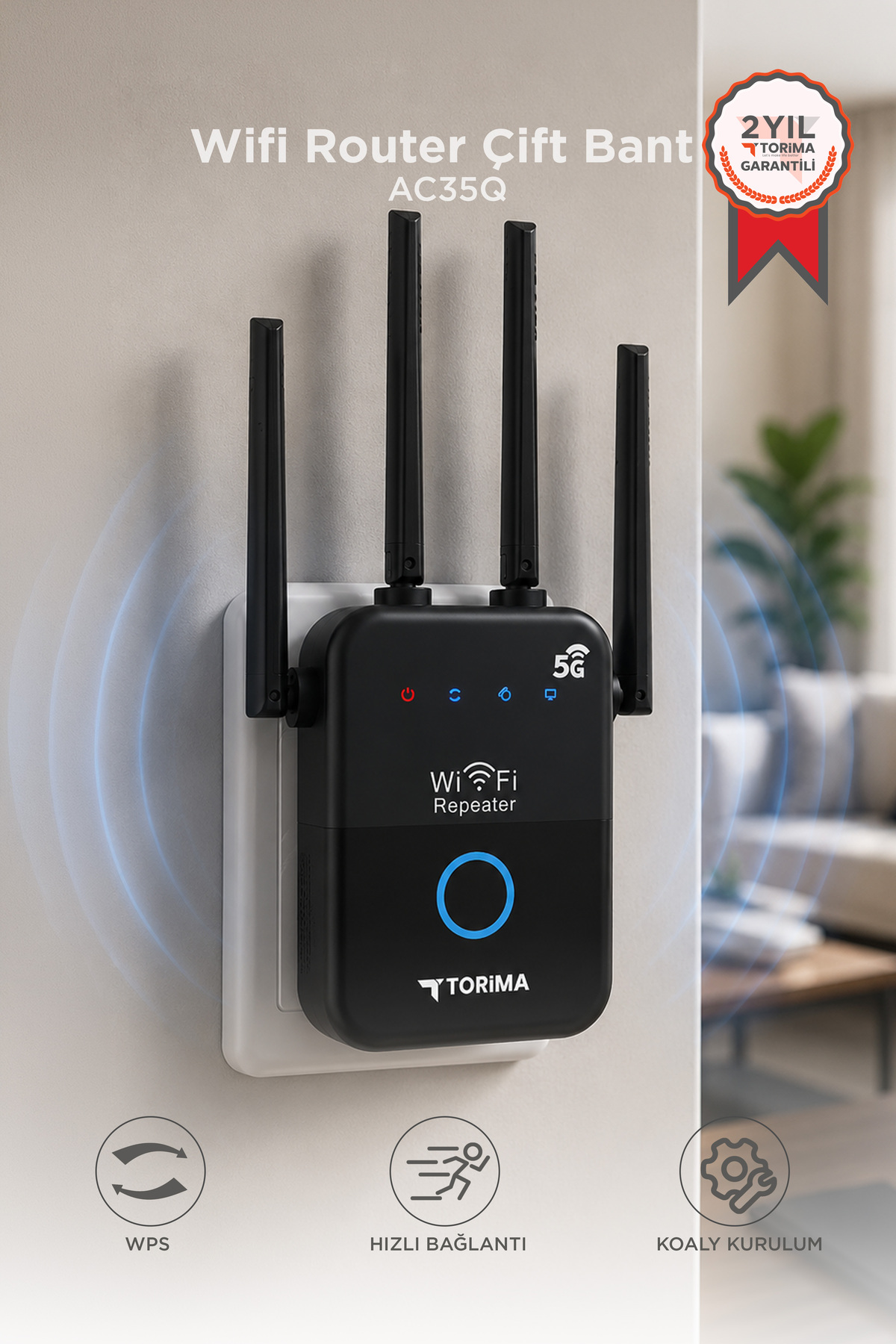 Torima Wifi Router Çift Bant 1600Mbps 4 Anten Yüksek Hızlı AC35Q