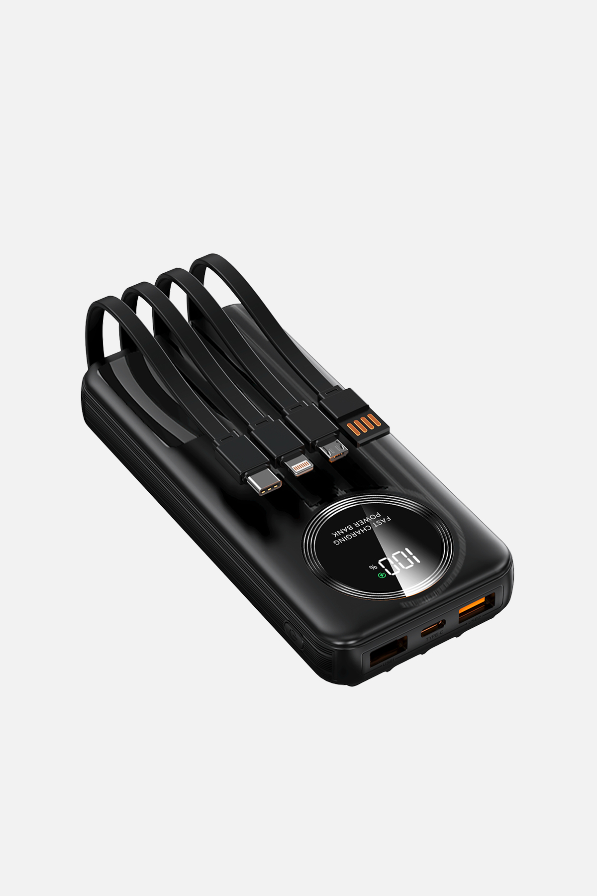IP-G210 10000mAh PD20W+QC3.0 Dahili Kablolu Siyah LCD Taşınabilir Pil Şarj Cihazı Powerbank 3