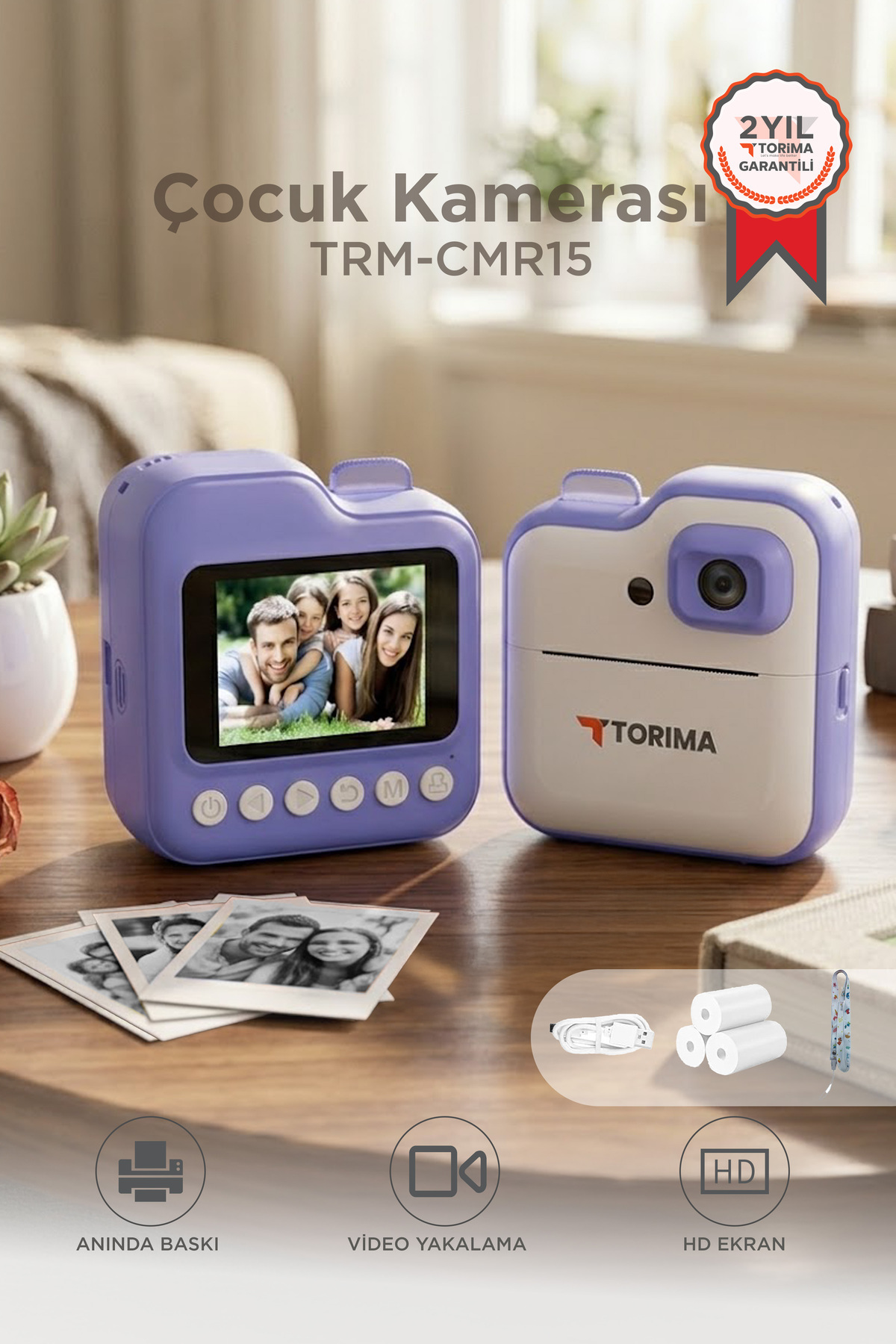 Digital Cameras Kids Thermal Picture Paper Print Printer Camera Video Machine CMR15 Purple