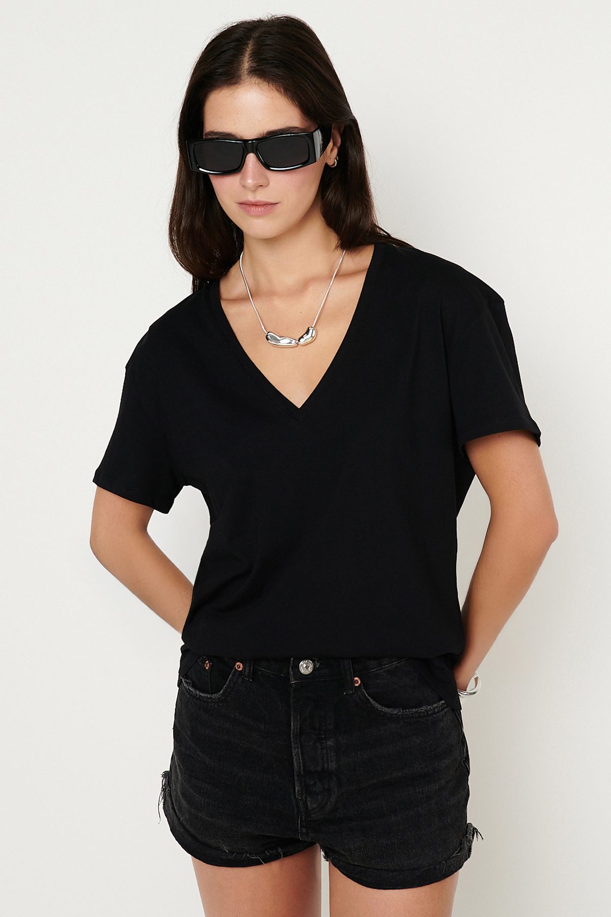 Women's Black 100% Premium Cotton Soft Texture Anti-Sweat V-Neck T-Shirt