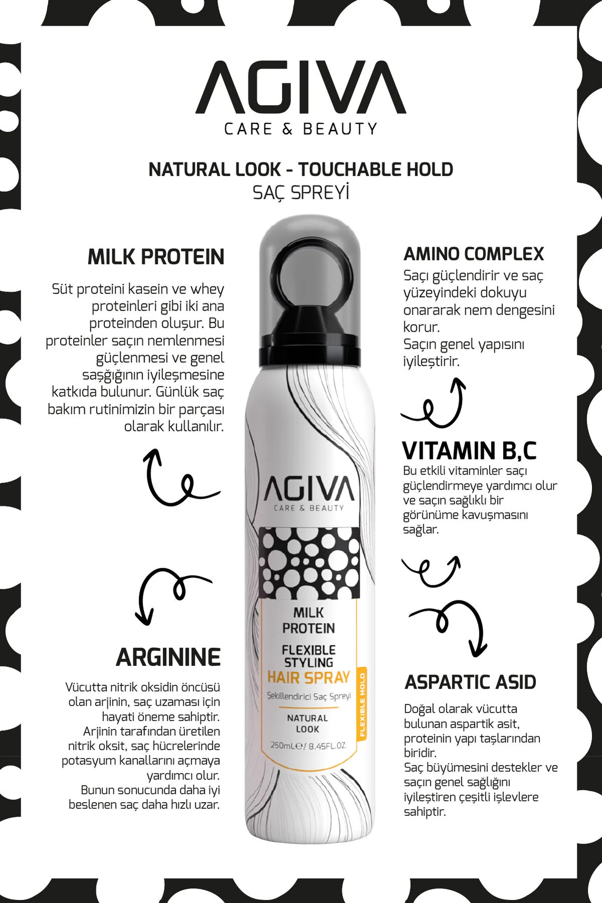 CARE & BEAUTY Milk Protein Esnek Tutuş Doğal Görünüm Sağlayan Saç Spreyi - 250 ml — 200444 — تصویر 2 از 3