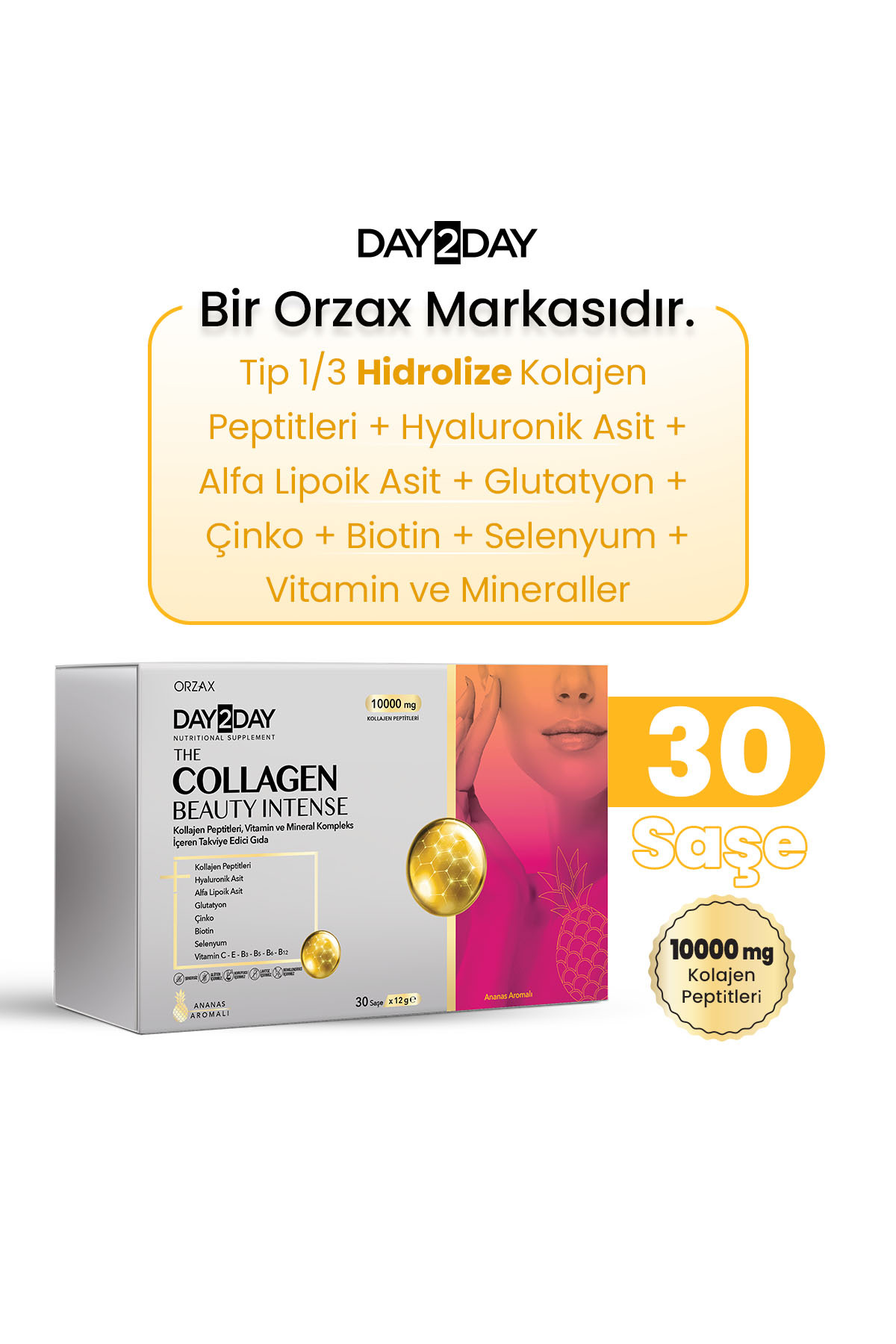 The Collagen Beauty Intense Tip 1-3 Kolajen-Ananas Aroma-Glutatyon,R-ALA,C-E-B3-B5-B6-B12- 30 Saşe