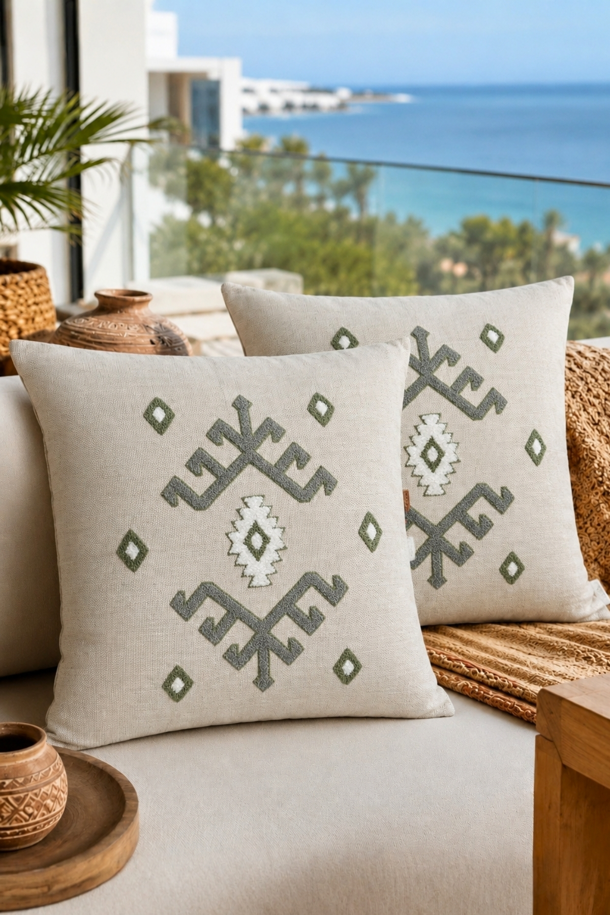 Decomia Home Modern Tufting Punch Nakışlı Keten Karışımlı Kırlent